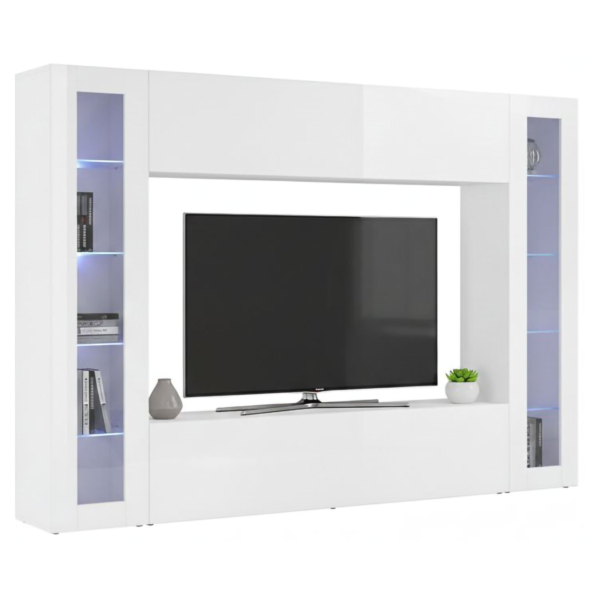 Mobile Soggiorno Ammel, Parete Attrezzata 11 Ripiani Made in Italy, 260x30x180h cm Bianco Lucido