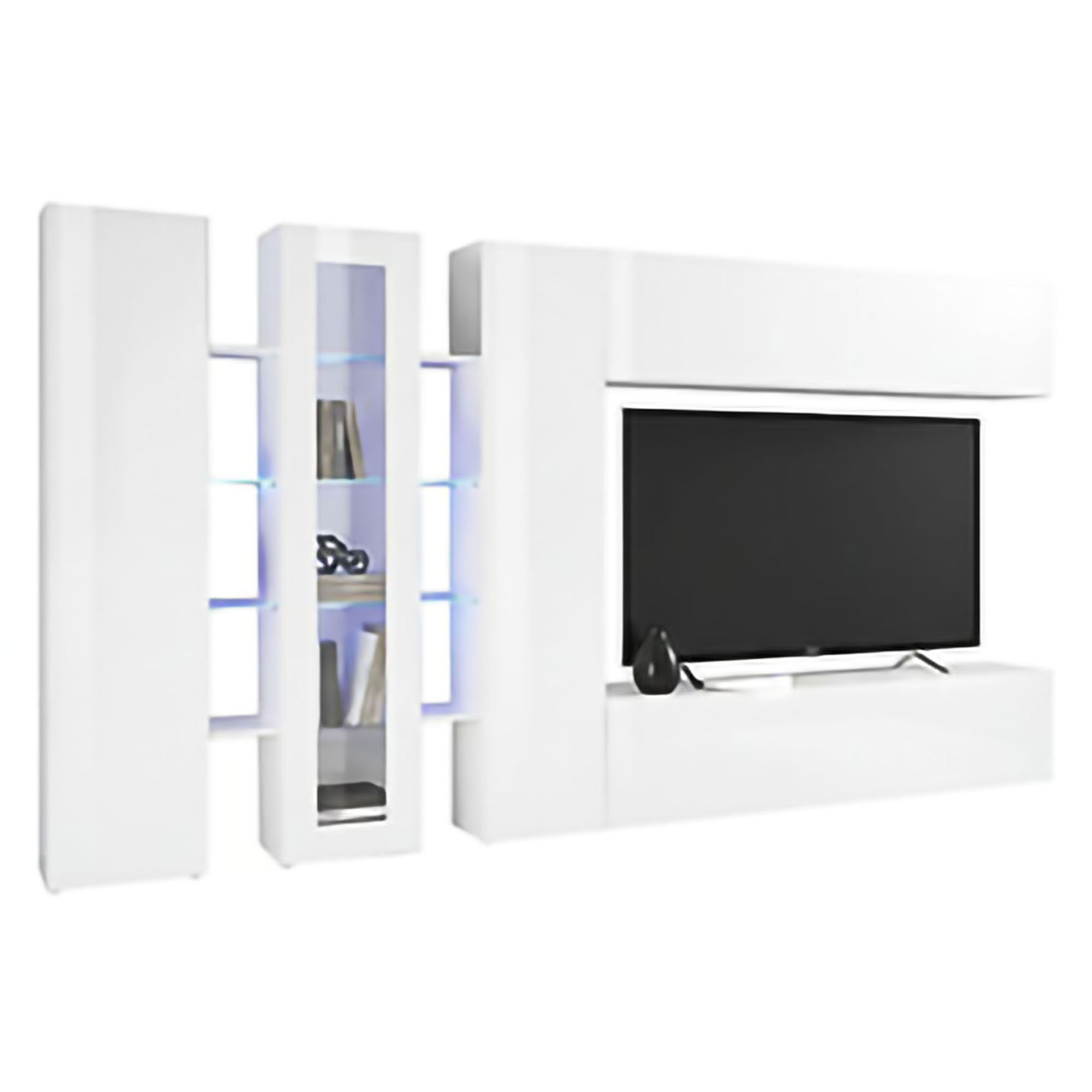 Mobile Soggiorno Arkan, Parete Attrezzata 22 Ripiani Made in Italy, 340x30x180h cm Bianco Lucido