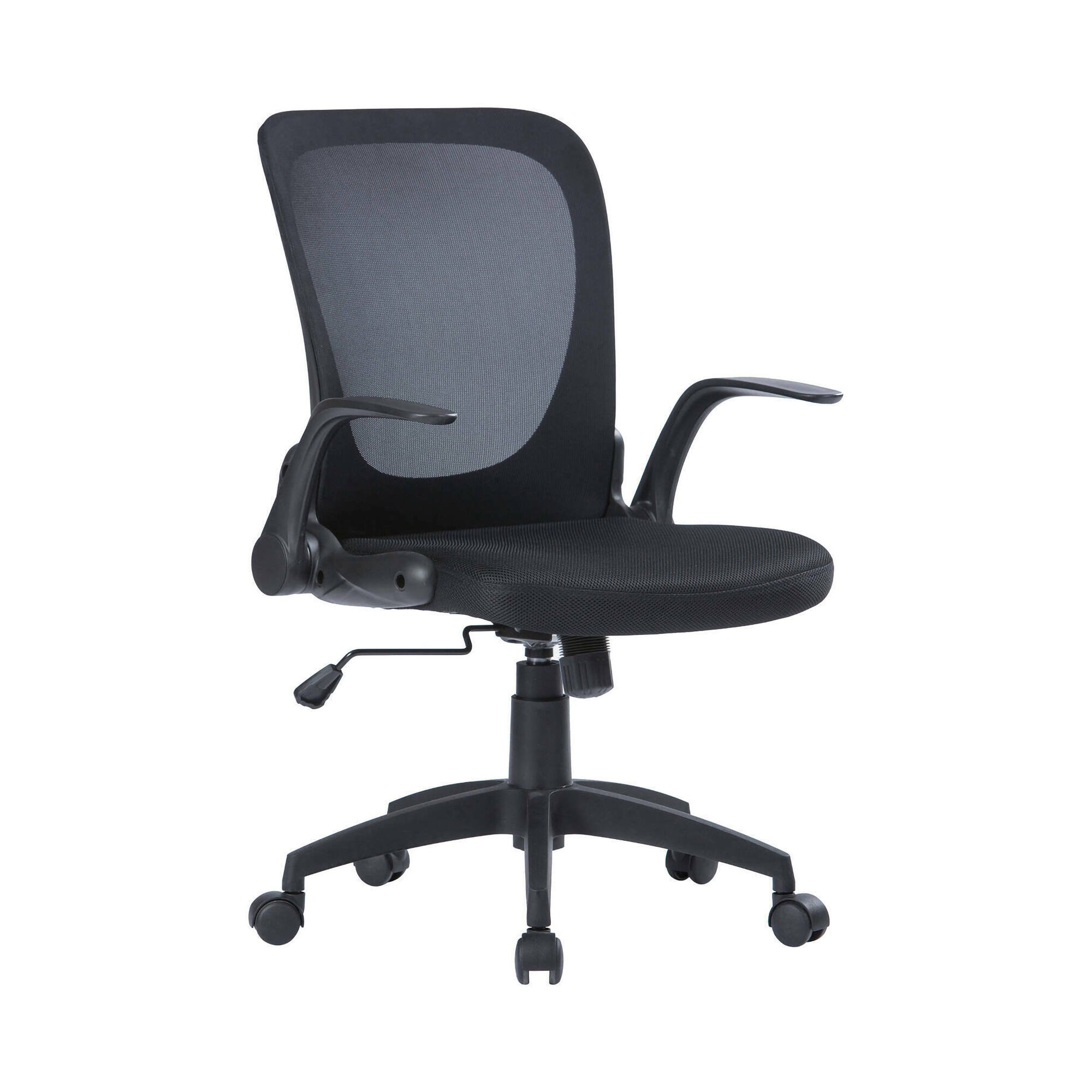 Sedia da ufficio Baschi, Poltrona direzionale a rete con braccioli, Seduta ergonomica con braccioli pieghevoli, 60x59h86/96 cm, Nero