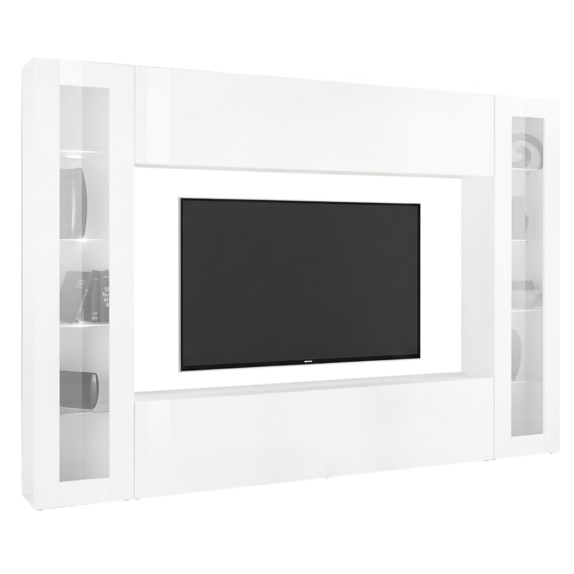 Giuliano, Parete Attrezzata 8 Ripiani Made in Italy, 30x260x180h cm Bianco Lucido