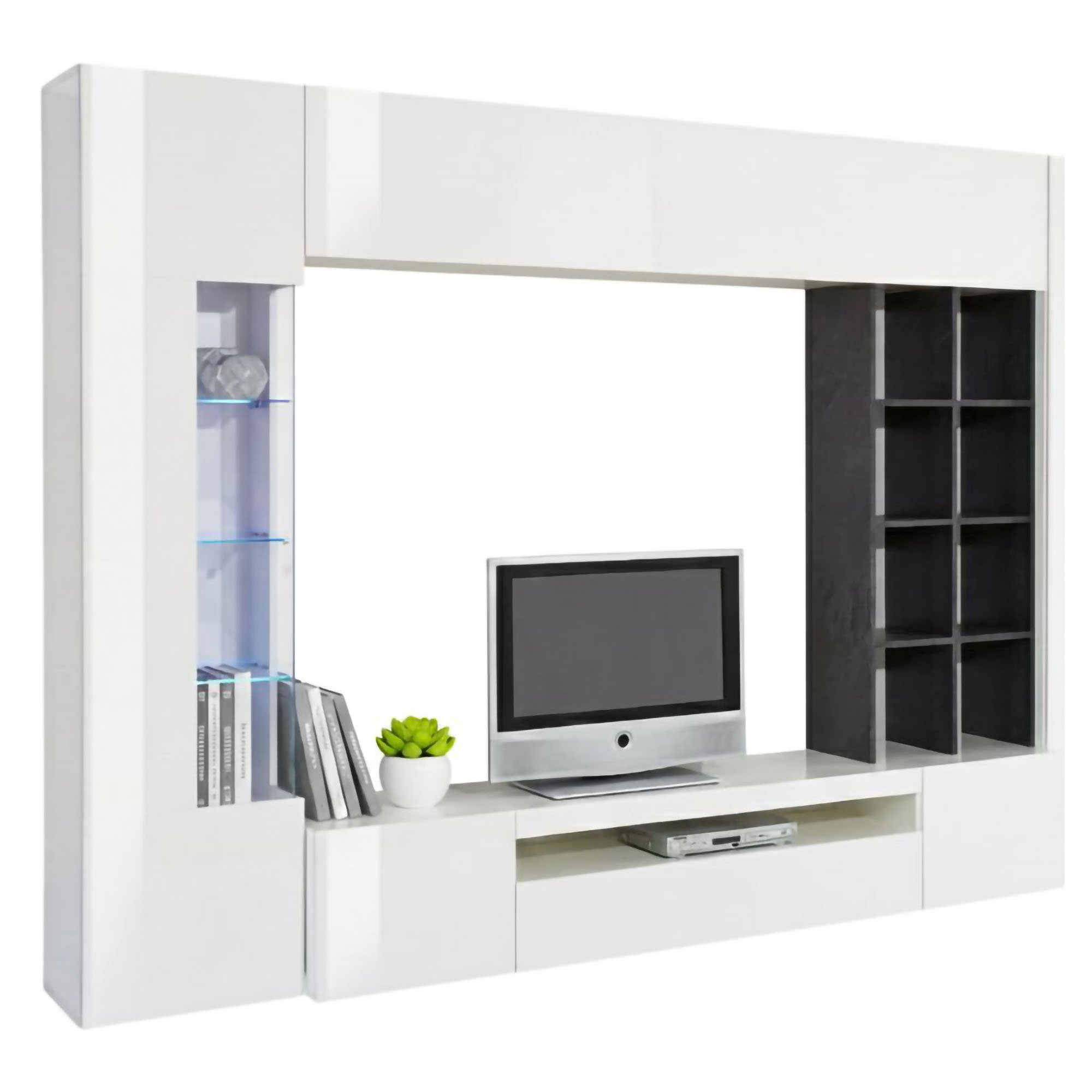 Igor, Parete Attrezzata 7 Ripiani Made in Italy, 40x290x192h cm Bianco Lucido