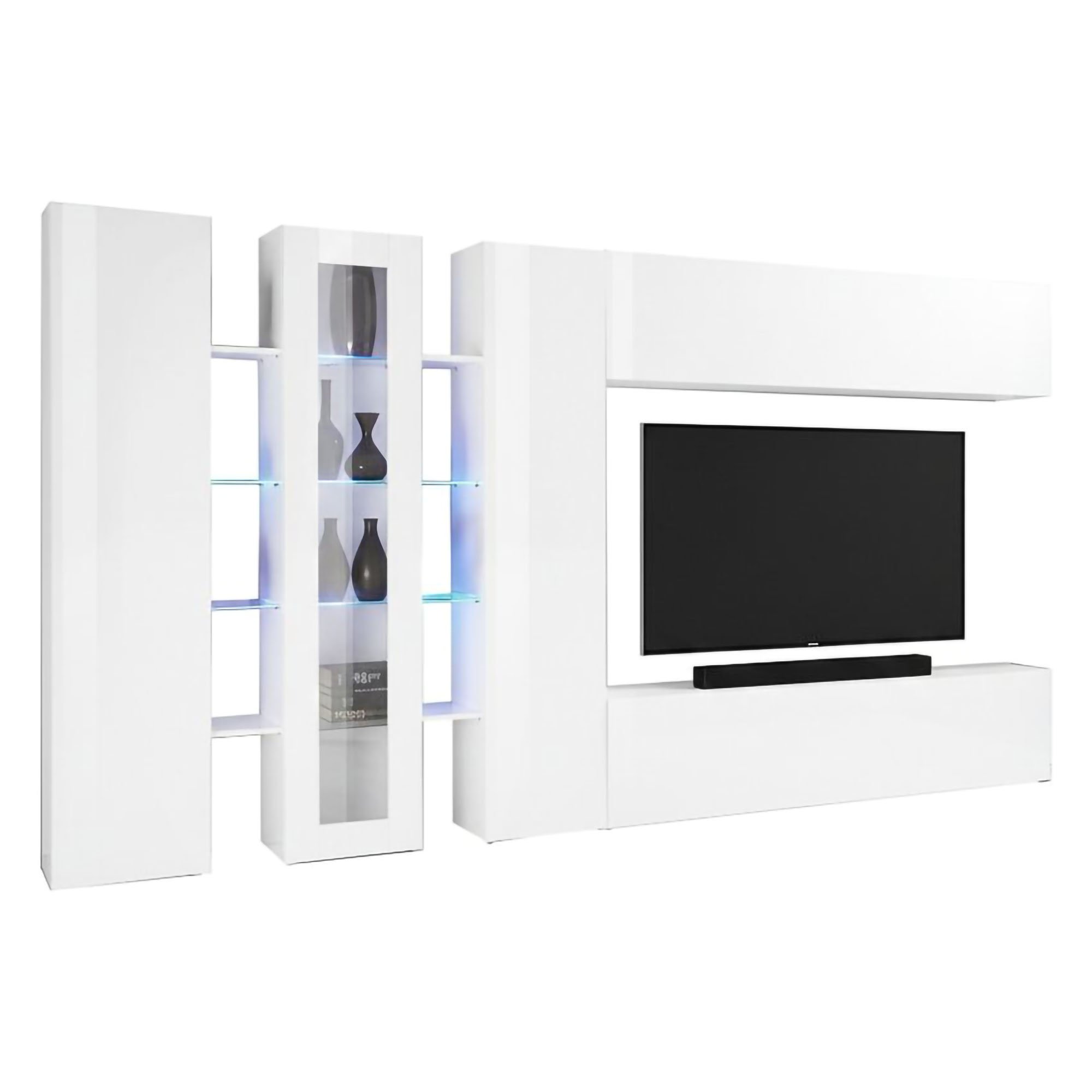 Ivano, Parete Attrezzata 20 Ripiani Made in Italy, 30x320x180h cm Bianco Lucido