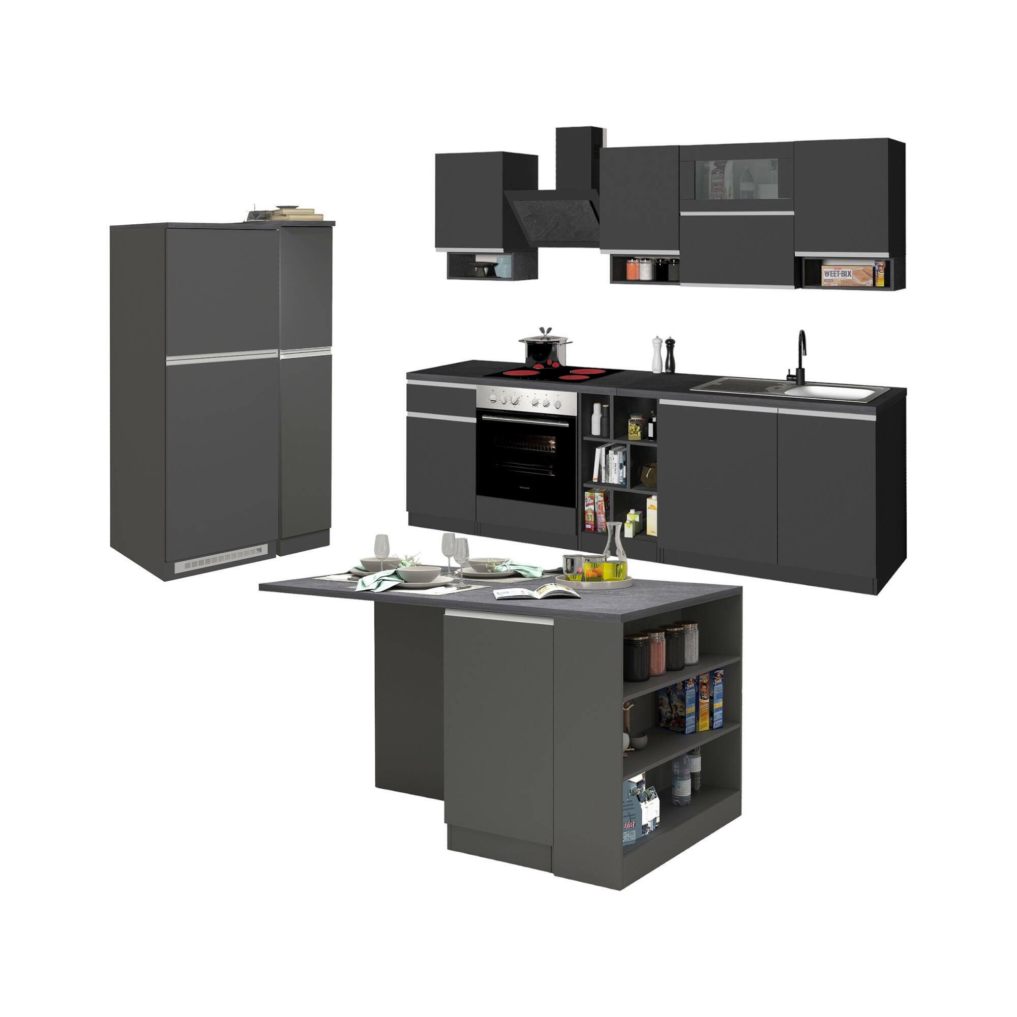 Cucinino Arlo, Cucina Completa 3 Cassetti Made in Italy, Grigio Ardesia