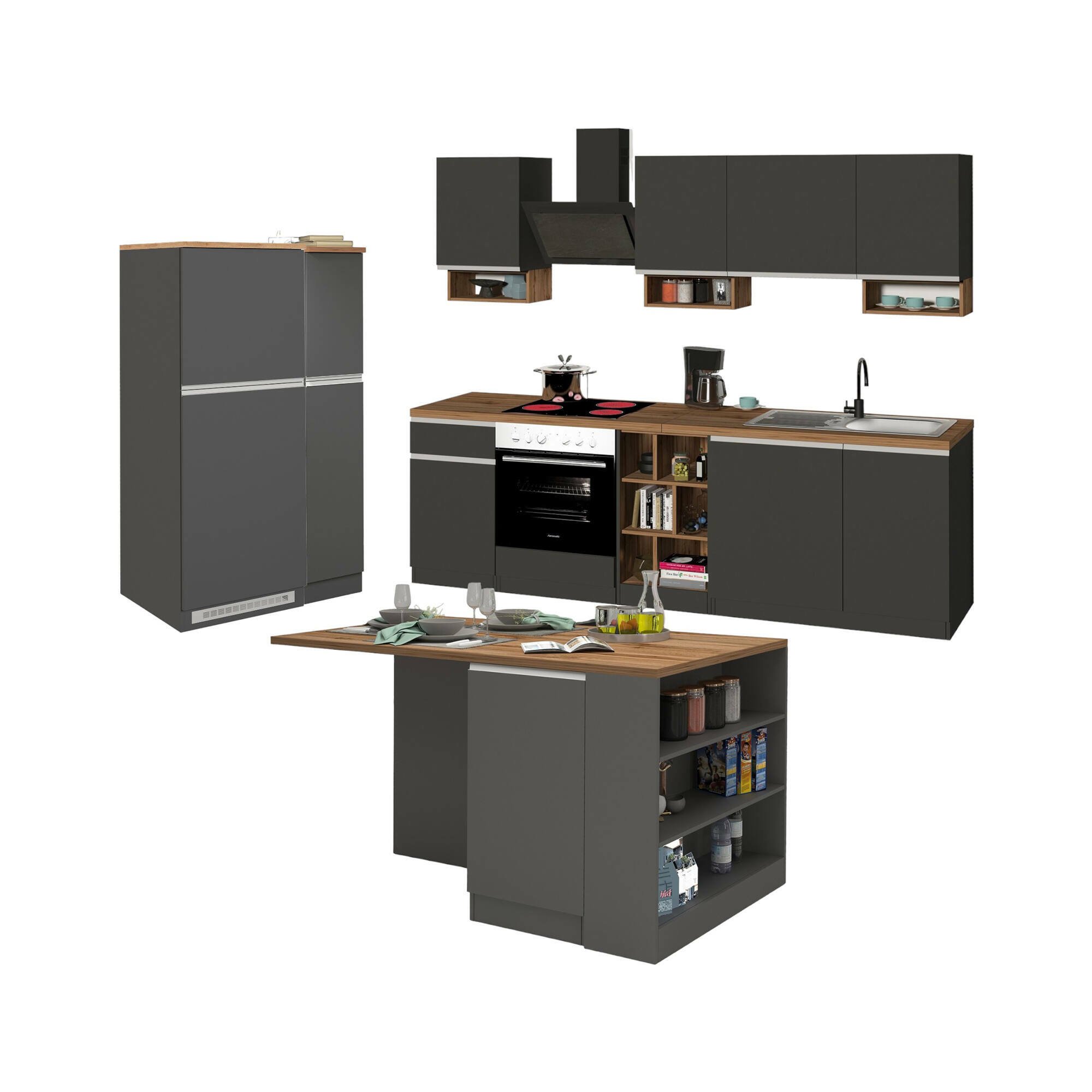 Cucinino Appiah, Cucina Completa 3 Cassetti Made in Italy, Grigio Ardesia