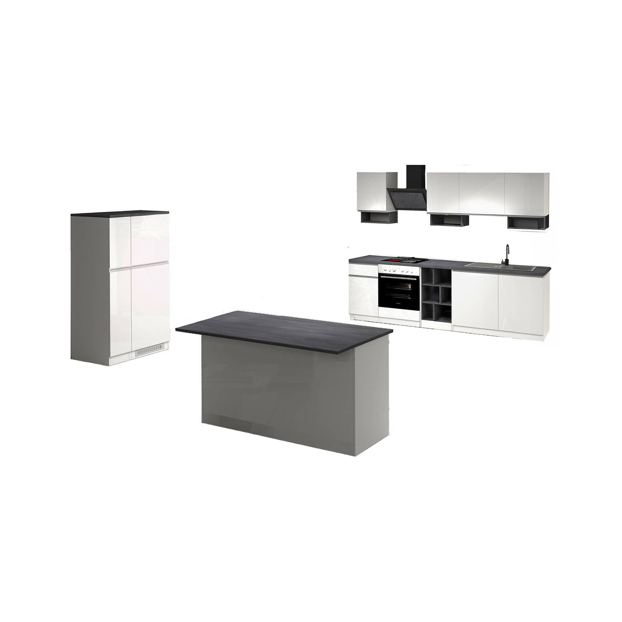 Cucinino Balme, Cucina Completa Modulabile Made in Italy, Bianco Lucido