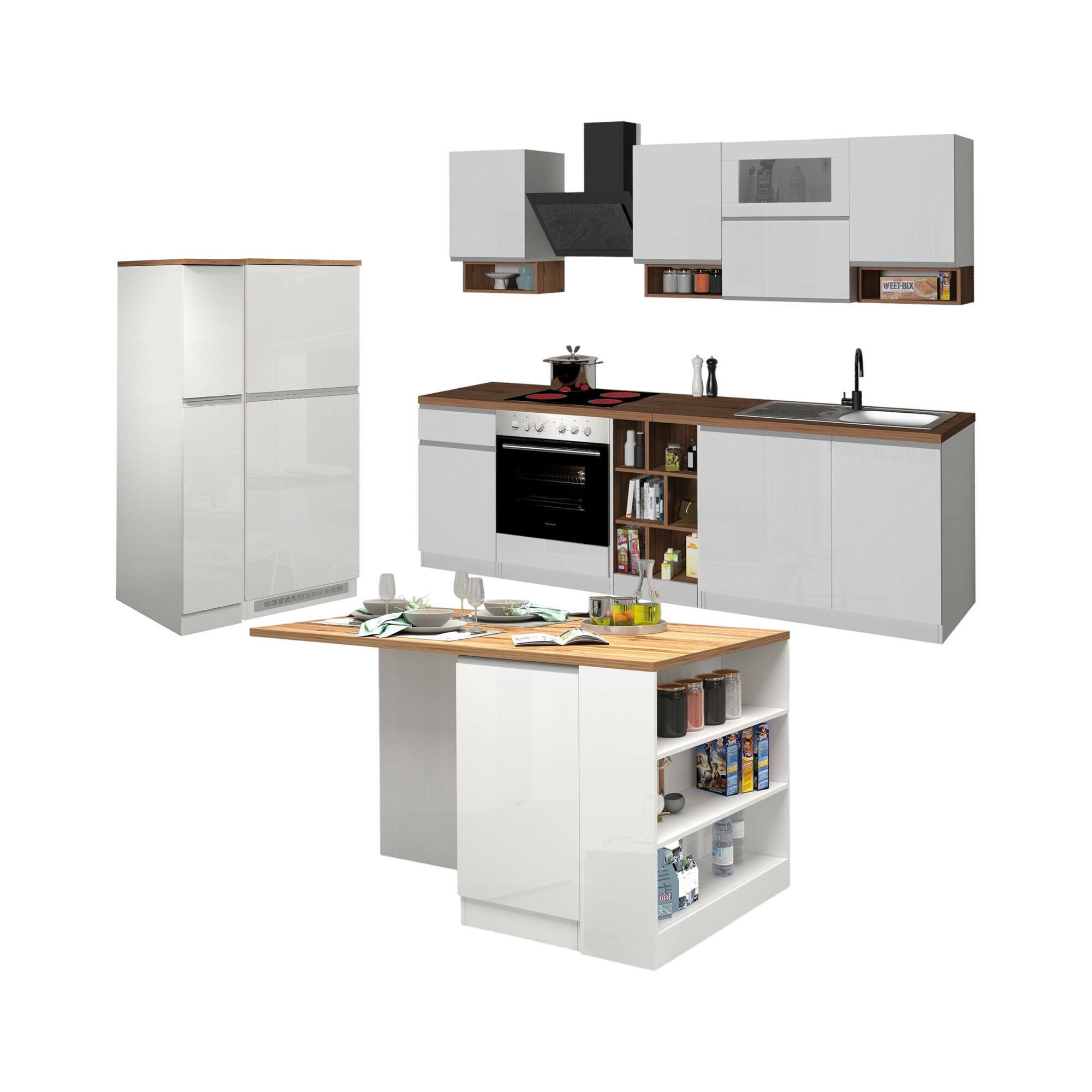 Cucinino Armend, Cucina Completa Modulabile Made in Italy, Bianco Lucido