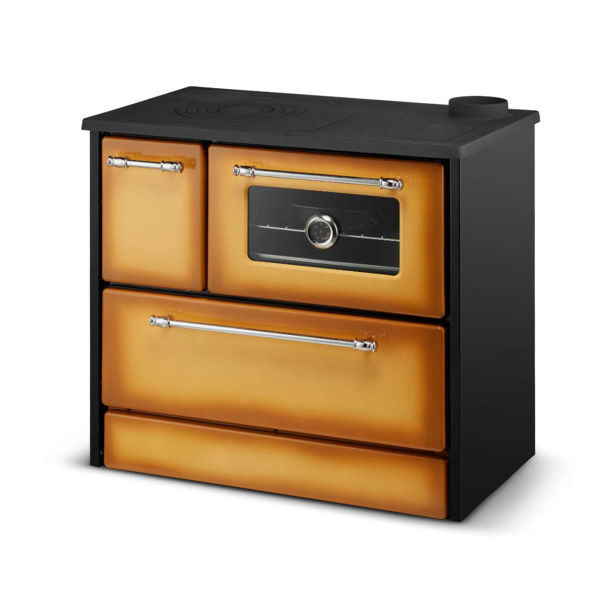 Cucina a legna Andalo, Fornello a legna, Stufa da cucina tradizionale, Cucina vintage, Made in Italy, 87x51 h79 cm, Giallo e Nero