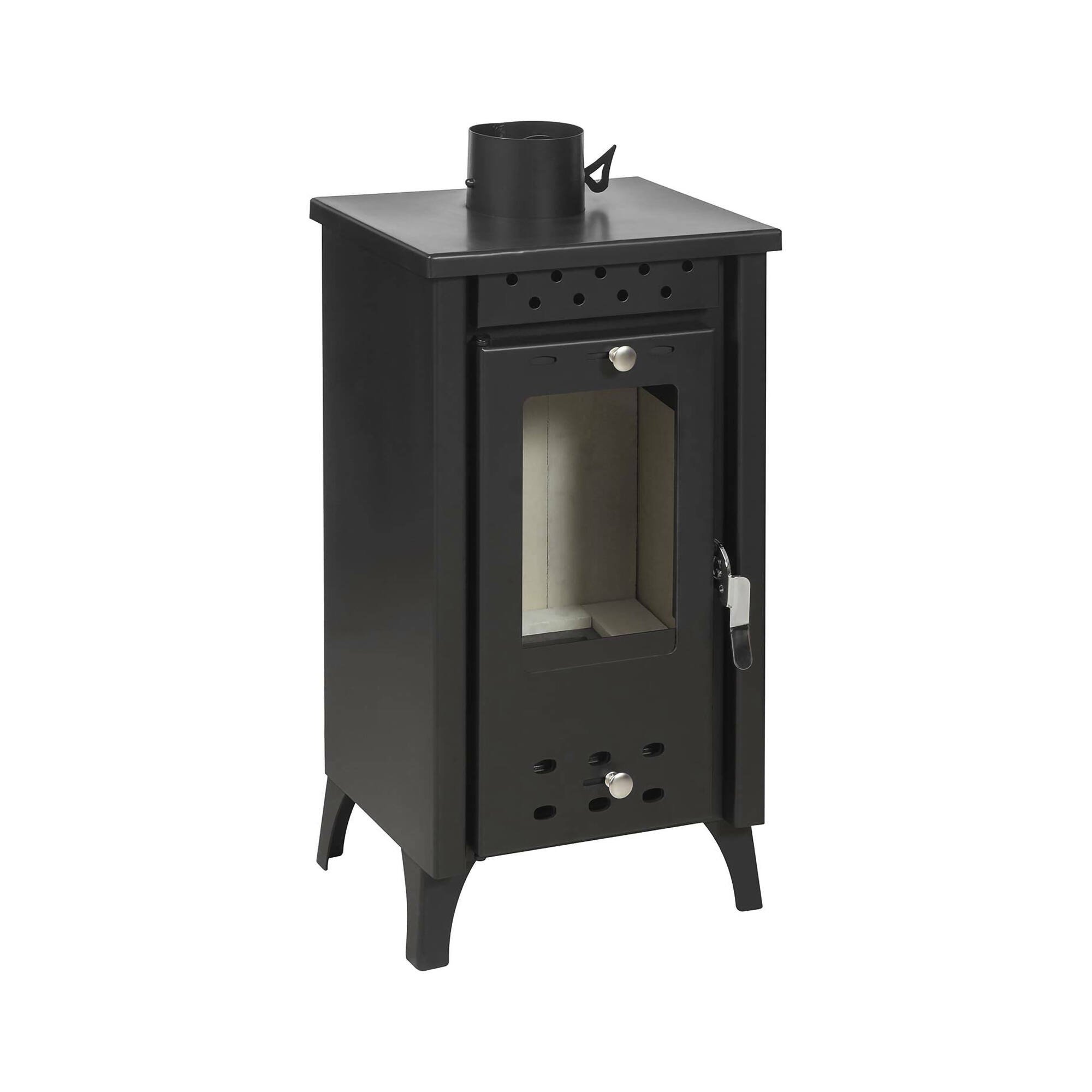 Stufa a legna Aquino, Caminetto a legna, Focolare a legna, Stufa rustica, Made in Italy, 39x33 h74 cm, Nero