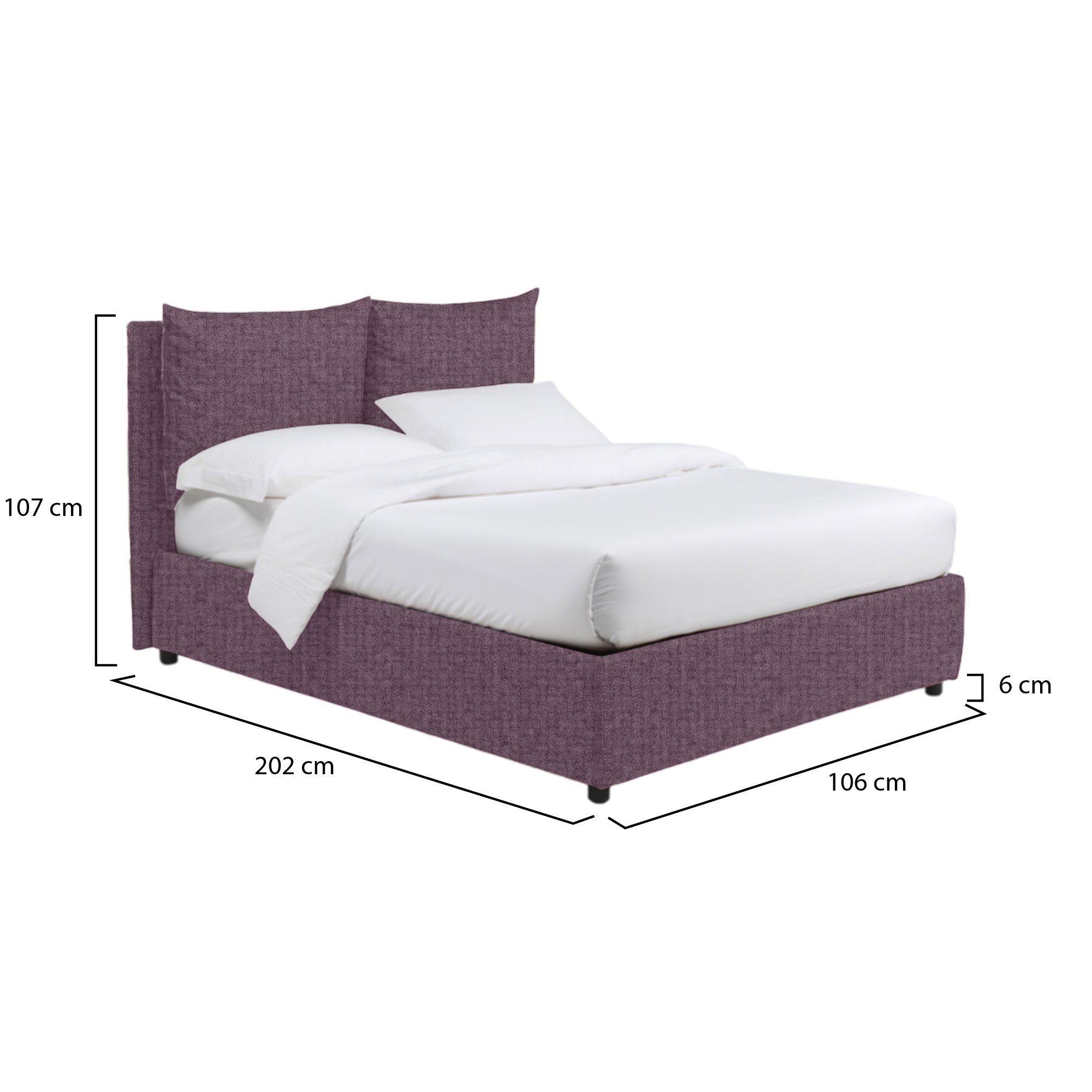 Letto singolo viola lilla con contenitore e rete inclusa