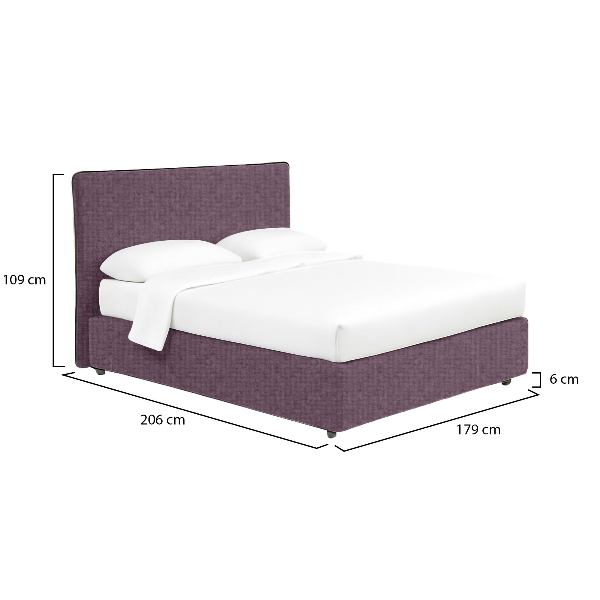 Letto matrimoniale sfoderabile con contenitore e dettagli in viola lilla