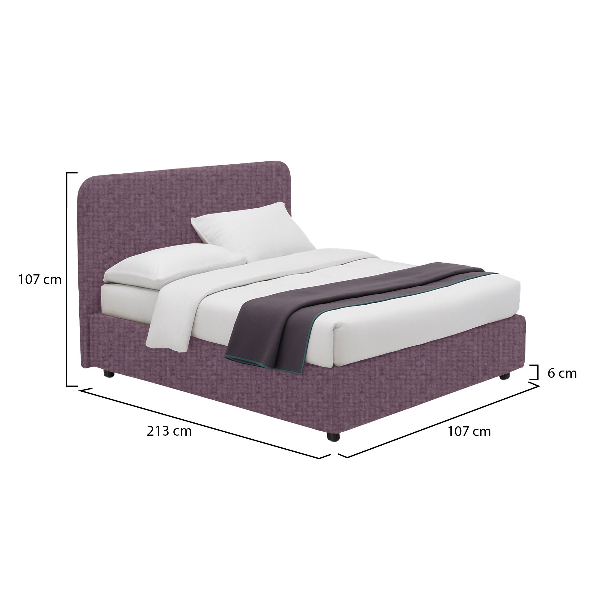 Letto singolo viola lilla con contenitore e misure