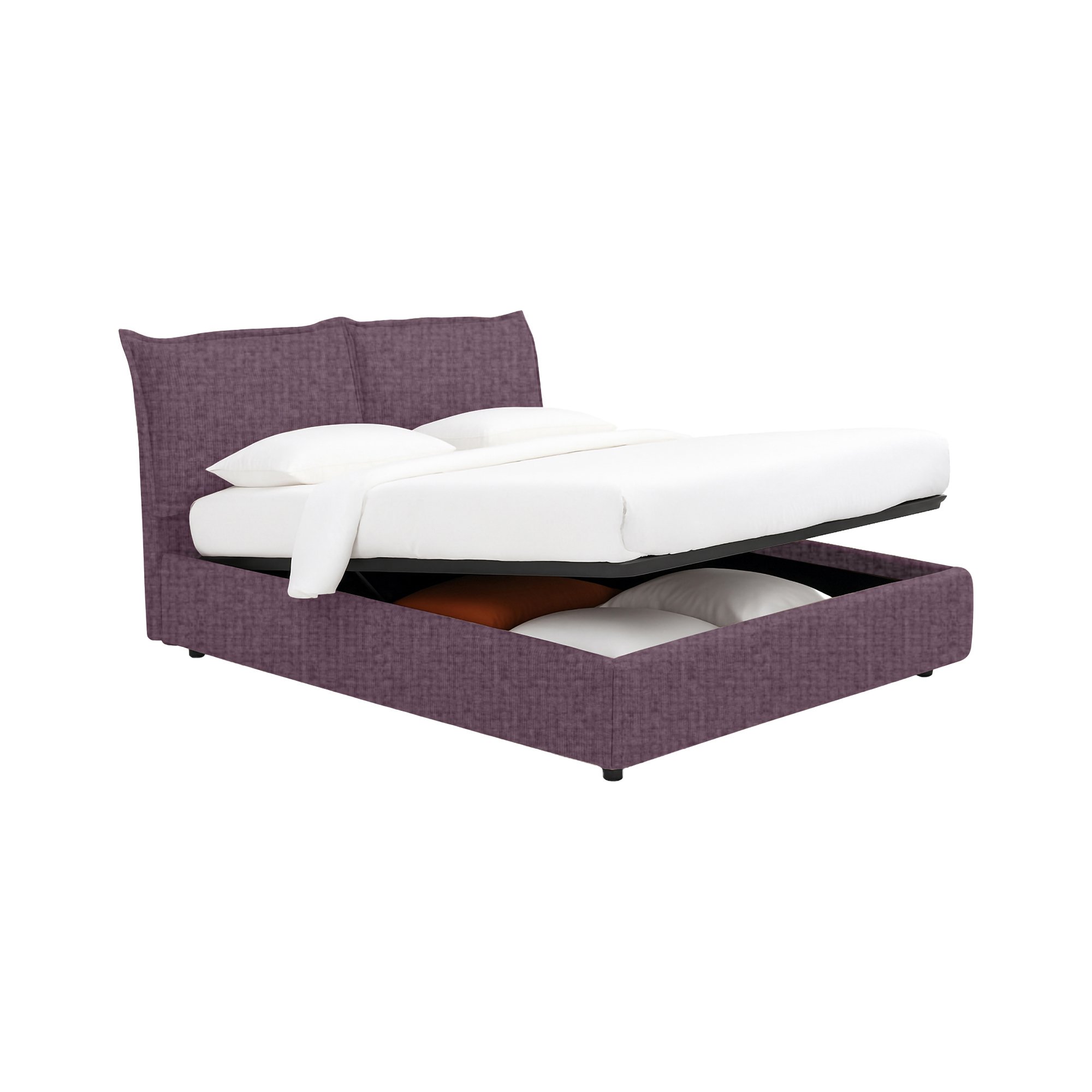 Letto singolo con contenitore e rivestimento sfoderabile viola