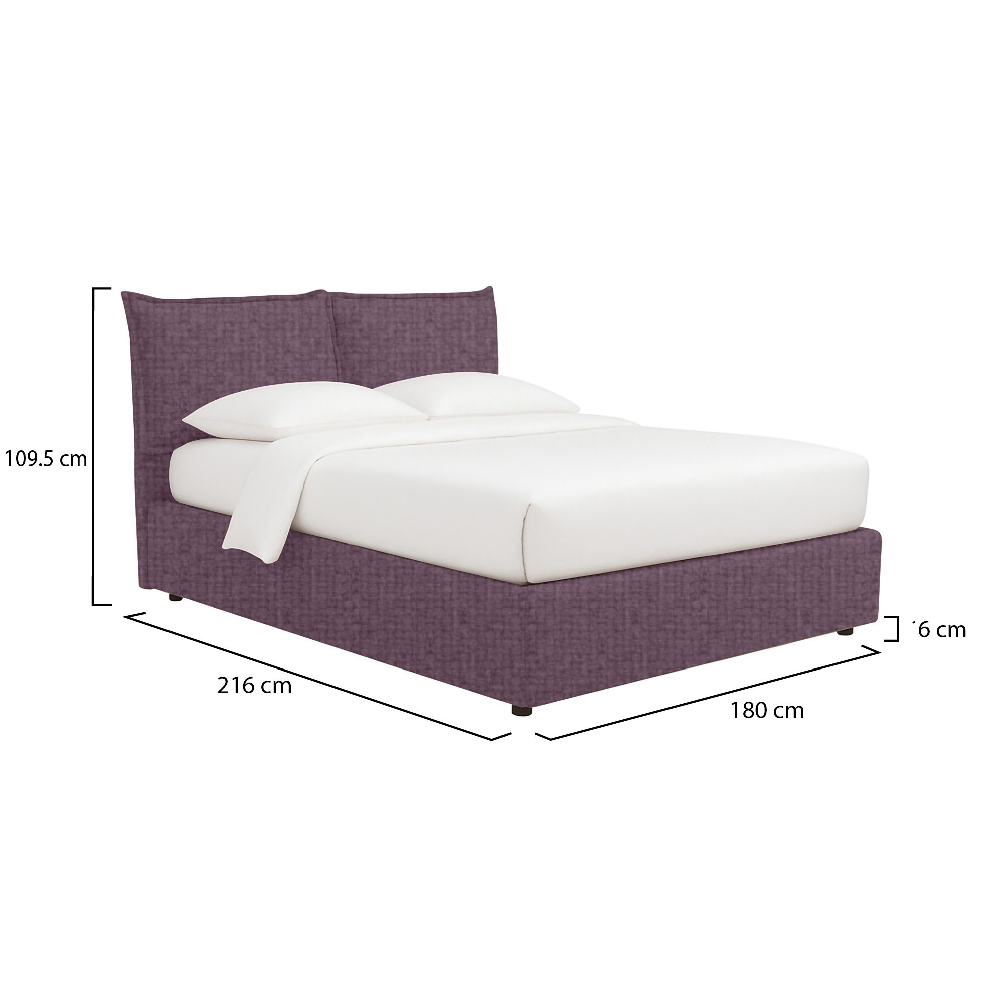 Letto matrimoniale viola lilla con contenitore e reti incluse, dimensioni: 216x180x109.5 cm
