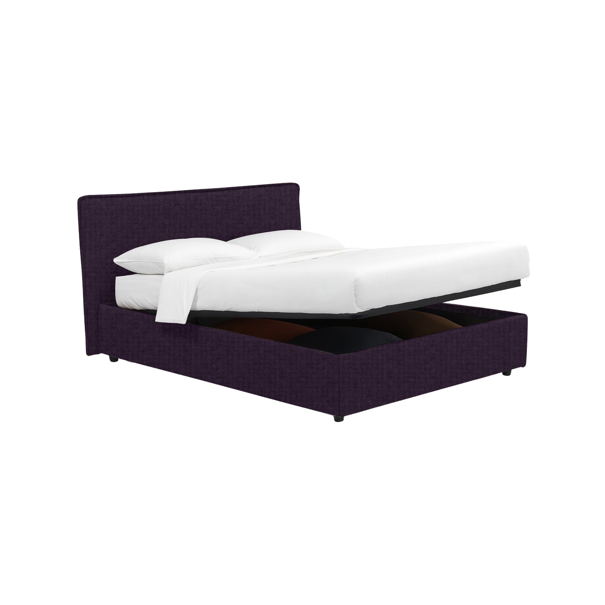 Letto piazza e mezza viola Dmora con contenitore e imbottitura visibili dettaglio