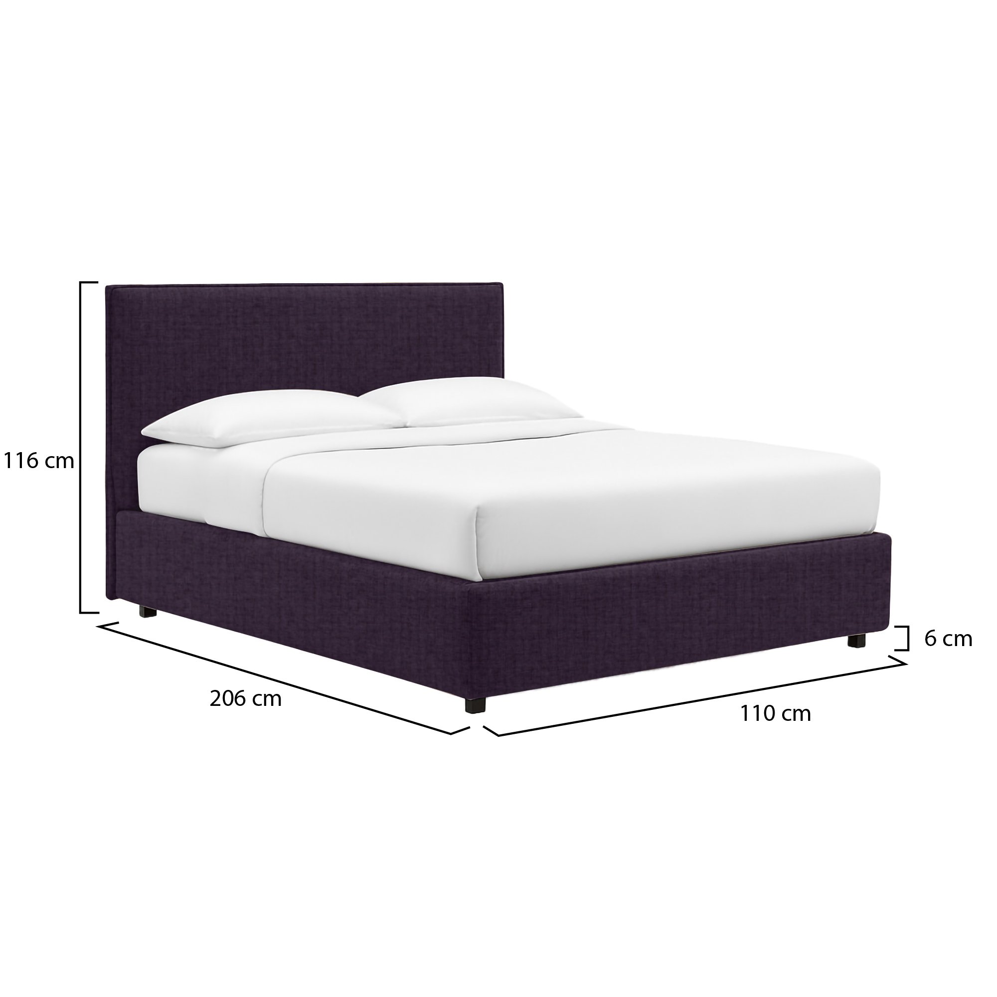 Letto singolo sfoderabile viola con contenitore, dimensioni in cm