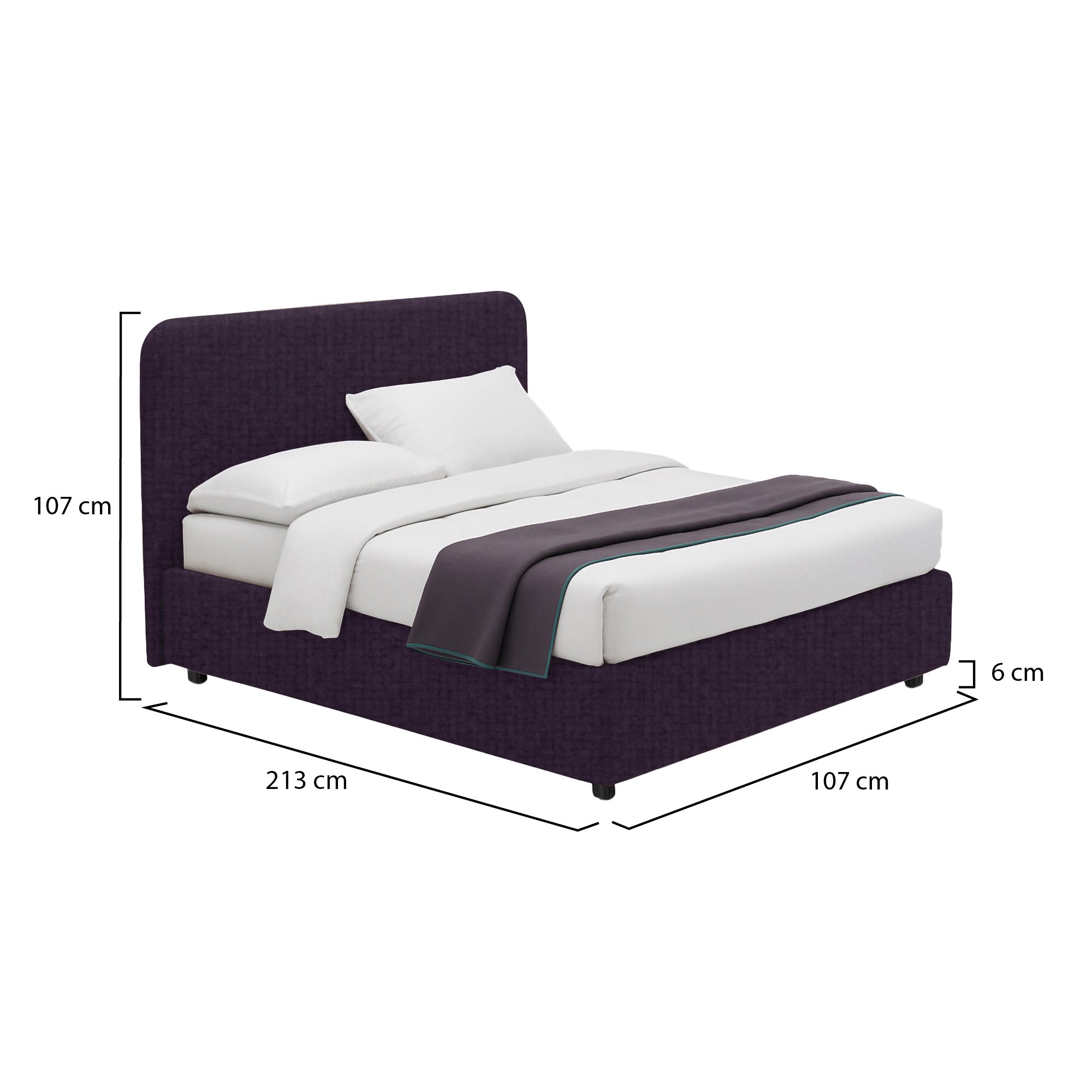 Letto singolo viola con contenitore e rivestimento sfoderabile