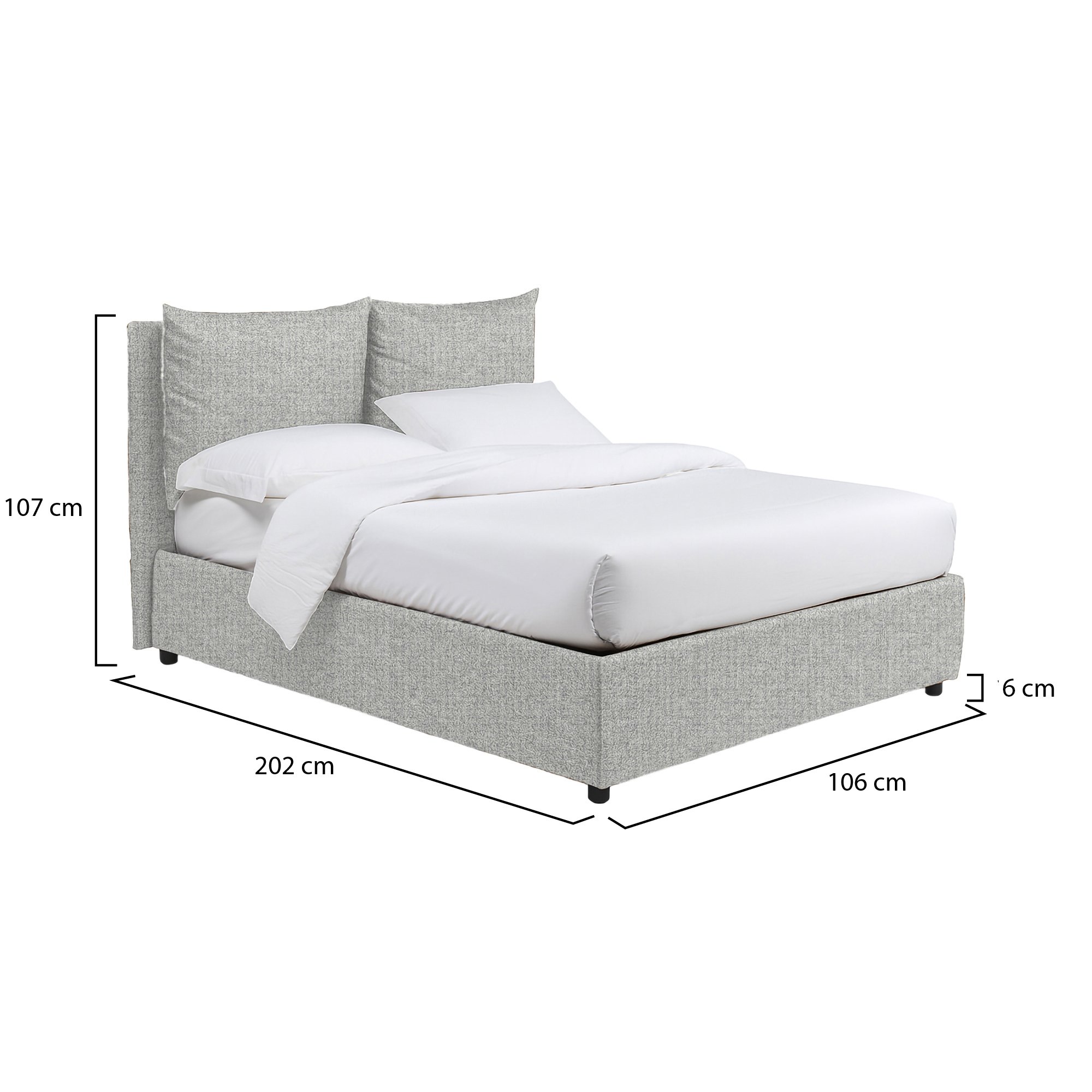 Letto singolo grigio chiaro, dimensioni 202x107x106 cm