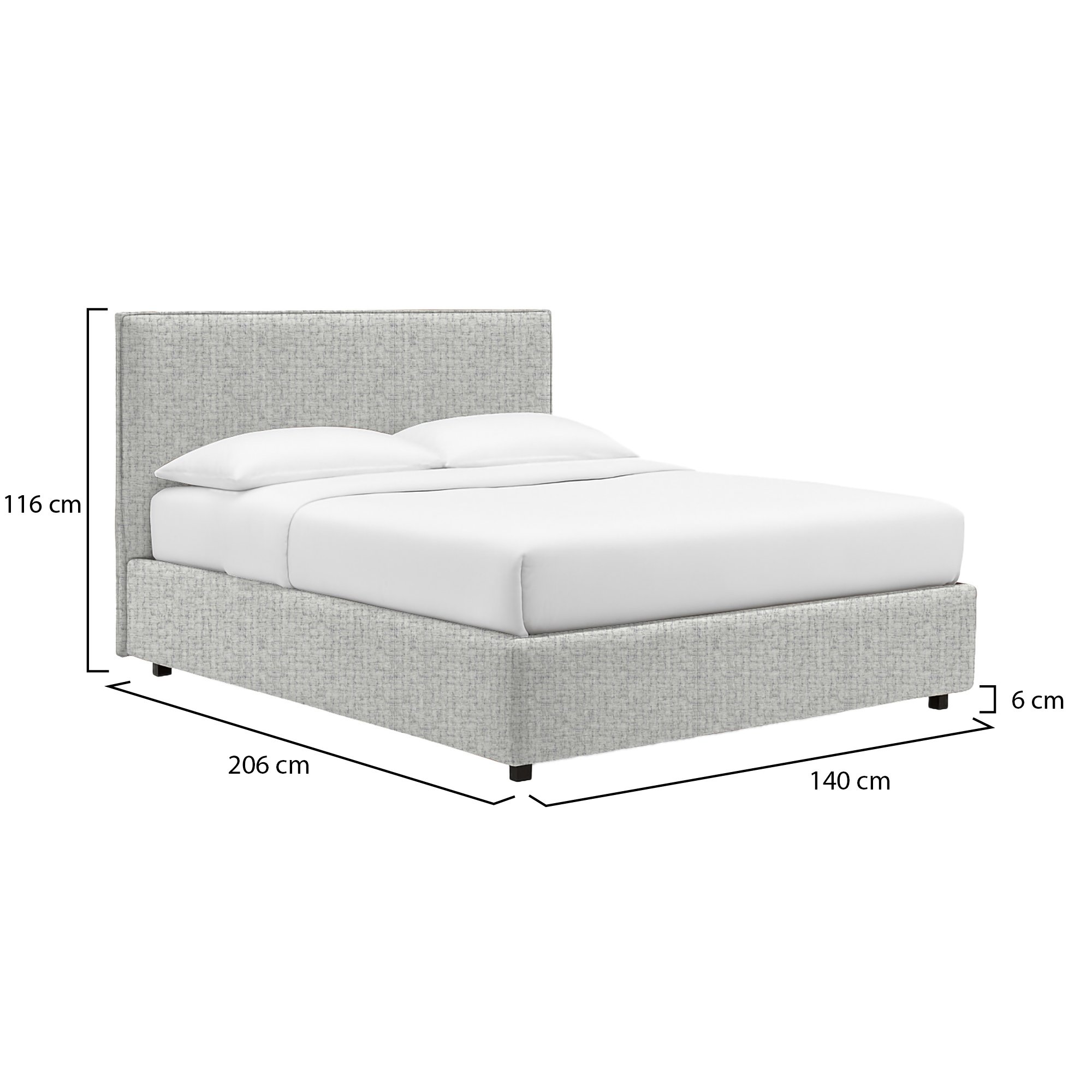 Letto piazza e mezza con contenitore e design imbottito in grigio chiaro