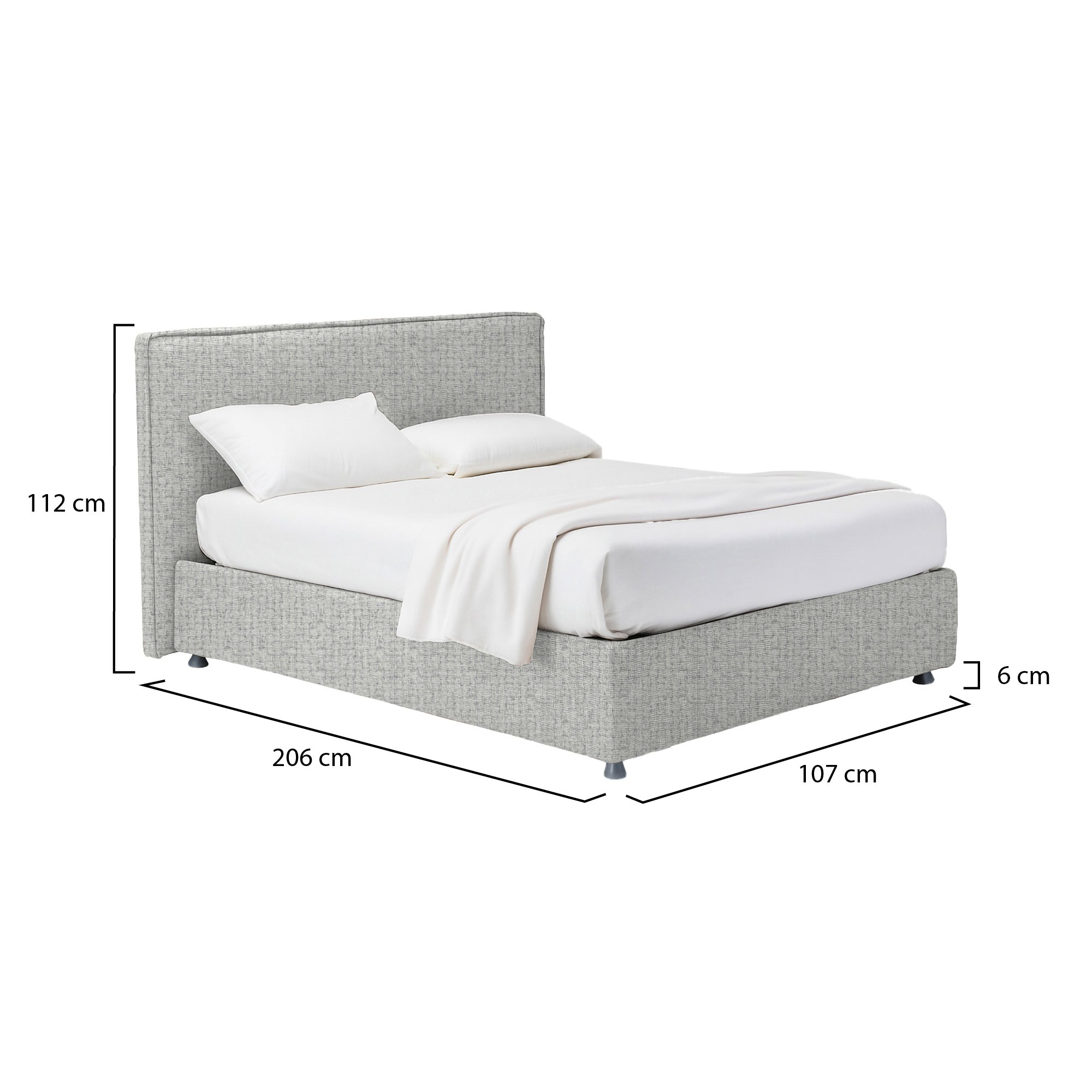 Letto singolo sfoderabile con contenitore, dimensioni in cm