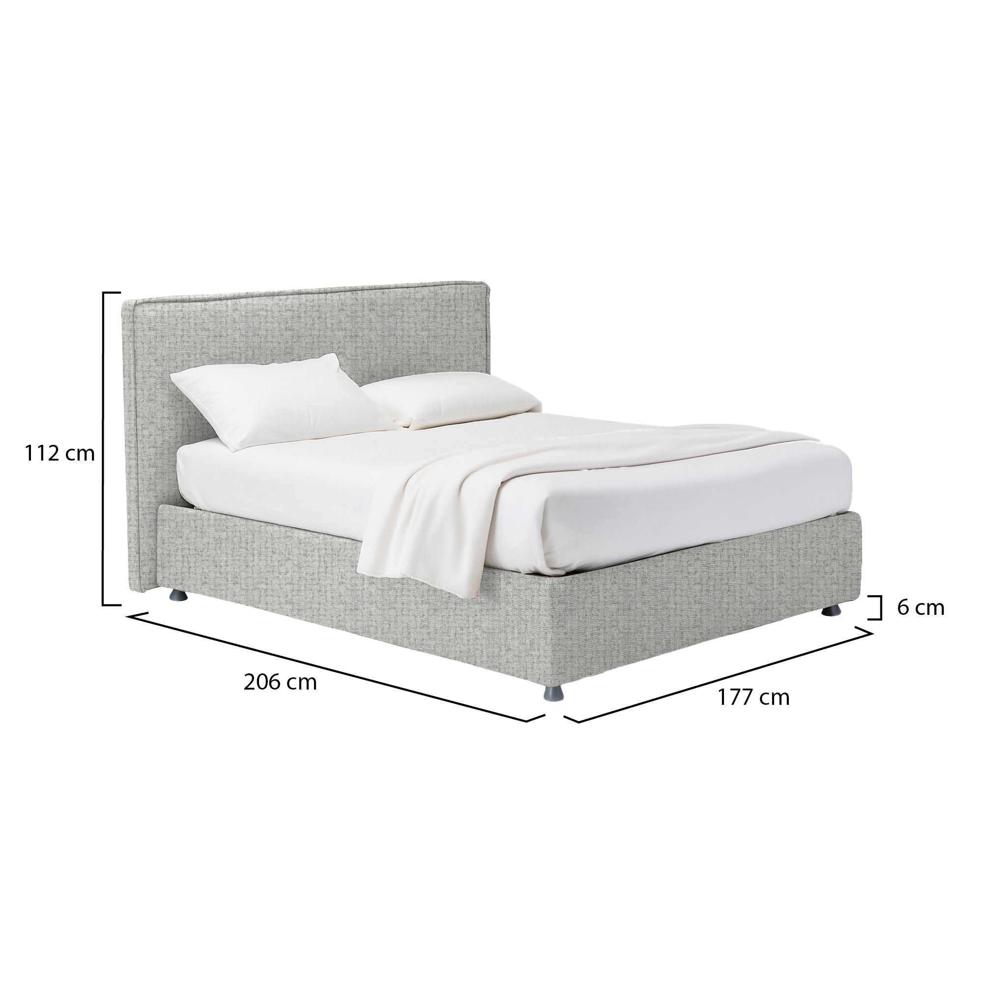 Letto matrimoniale con contenitore, grigio chiaro, misure