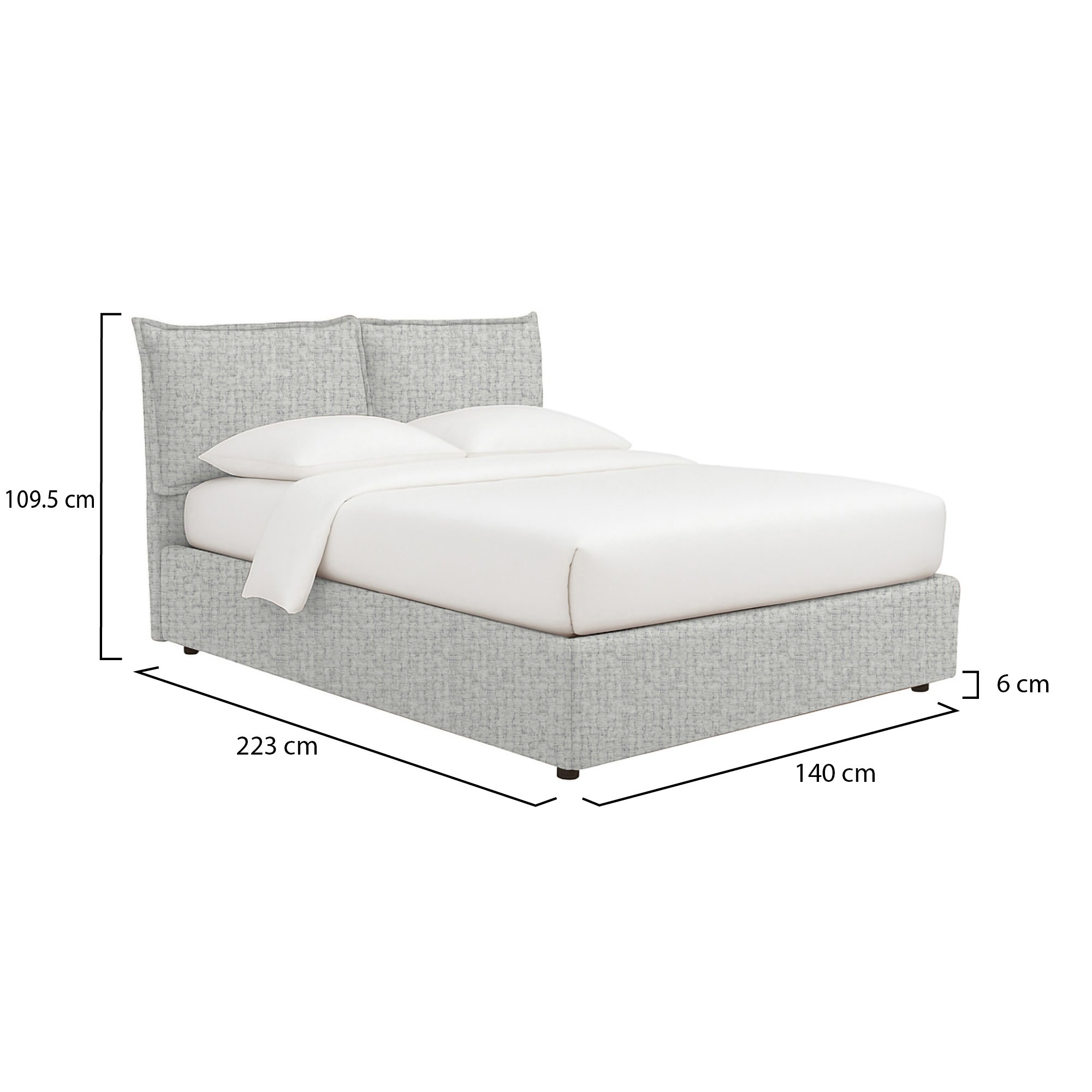 Letto piazza e mezza con contenitore in tessuto grigio