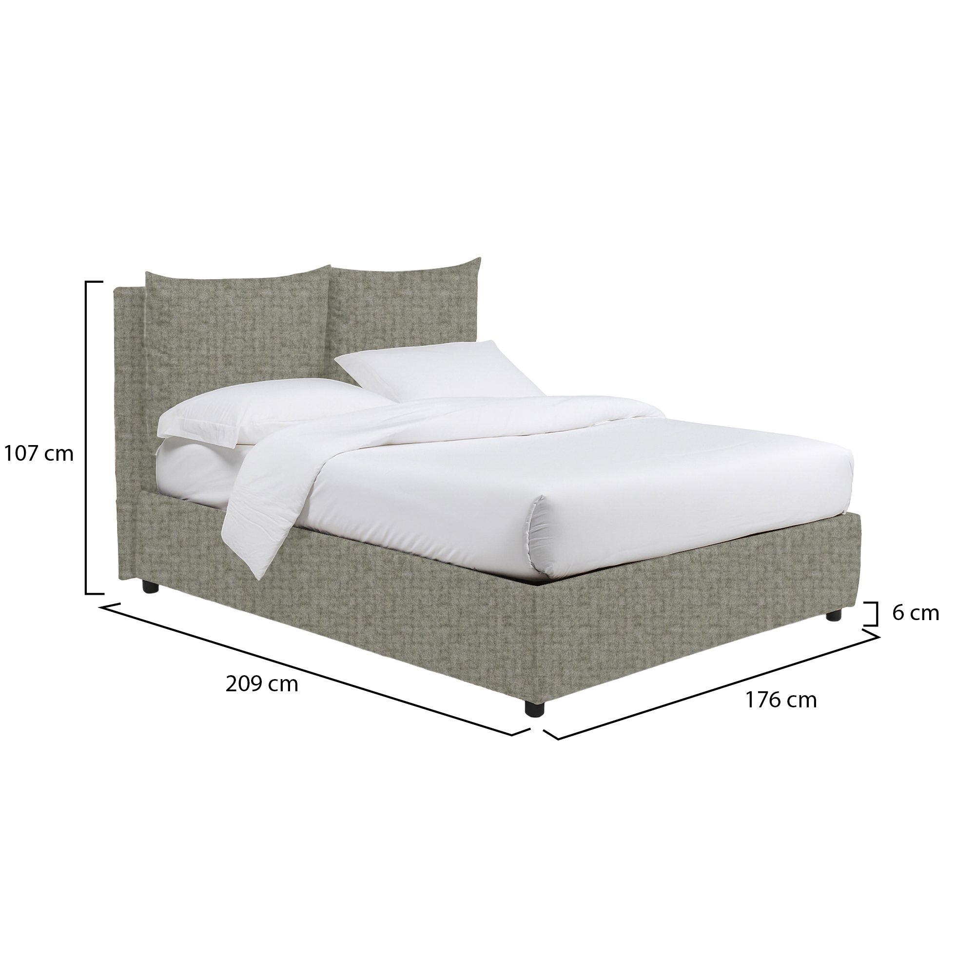 Letto matrimoniale grigio con misure 209x107x176 cm