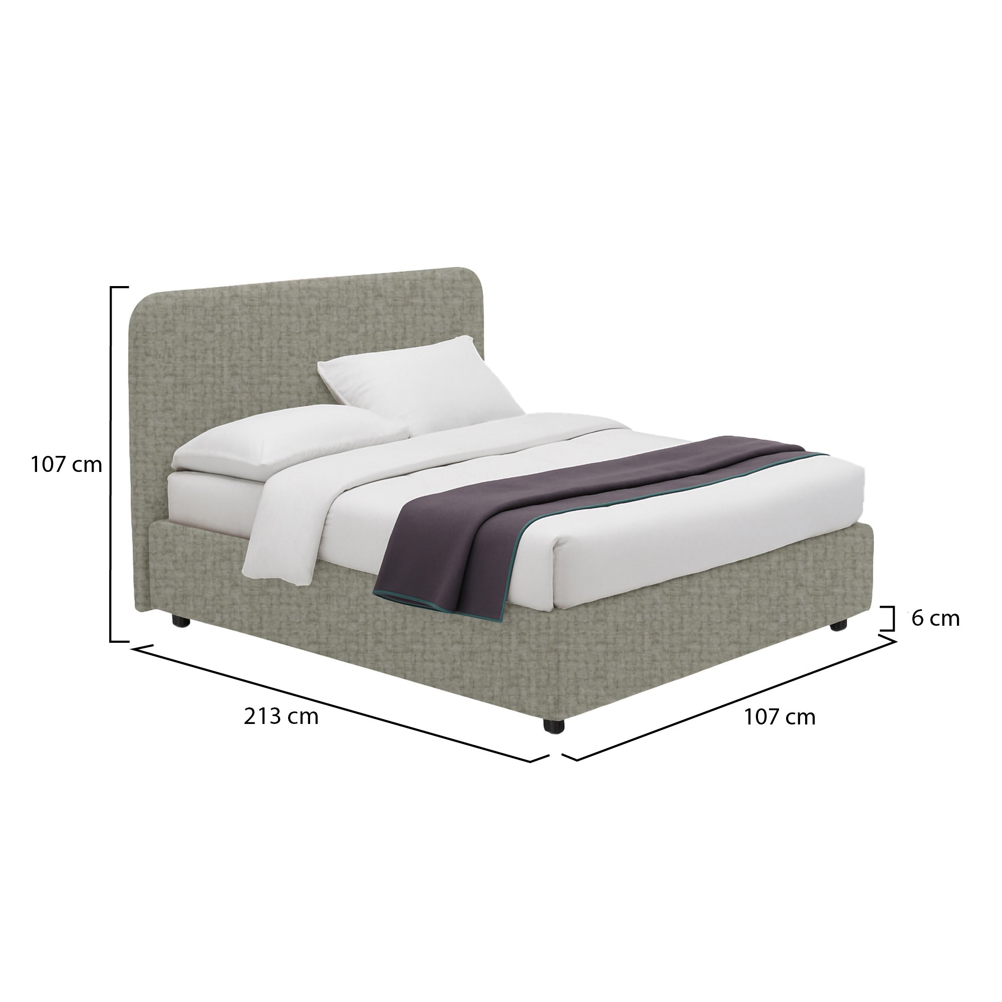 Letto singolo grigio di design moderno con contenitore e struttura robusta