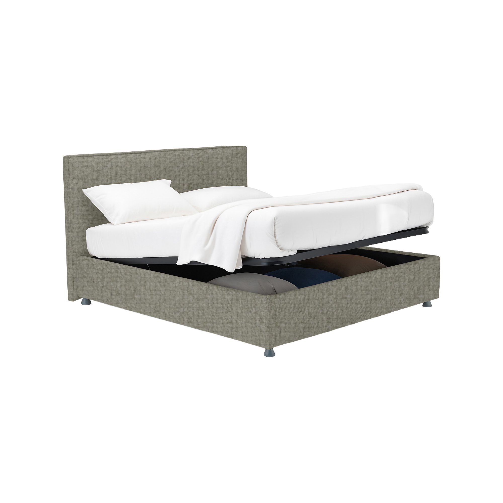 Letto piazza e mezza con contenitore Dmora in tessuto grigio