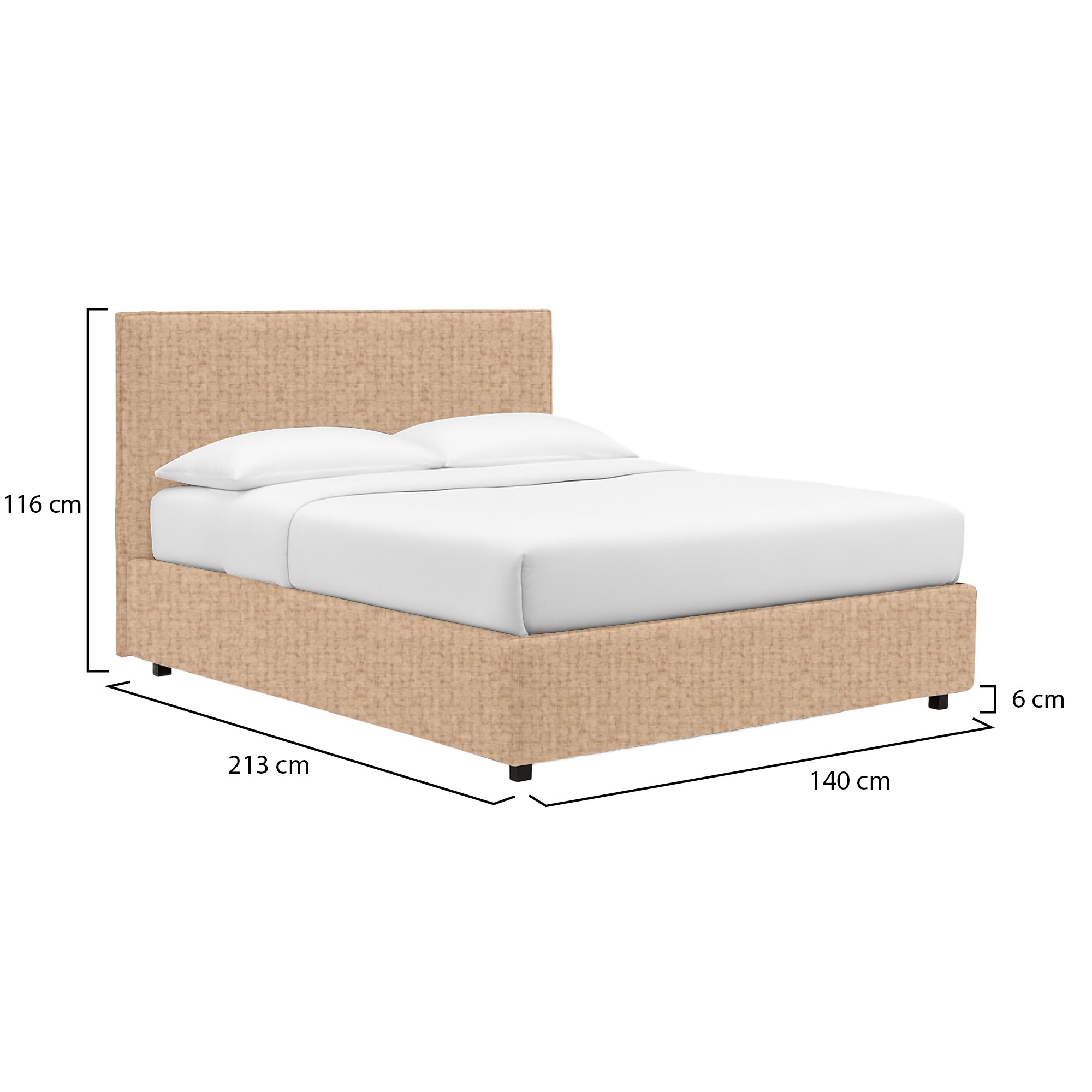 Letto piazza e mezza beige con struttura in metallo e legno