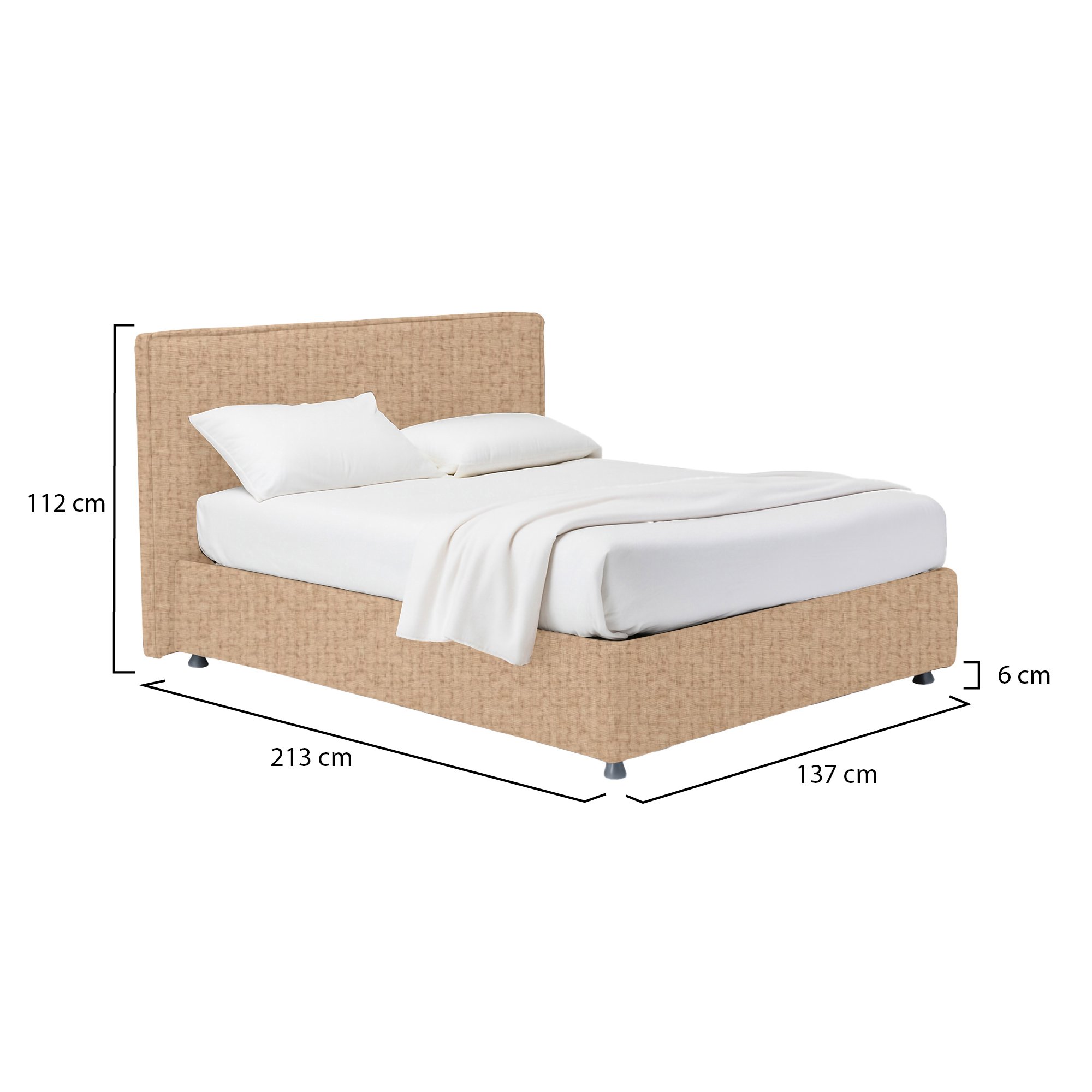 Letto piazza e mezza sfoderabile beige con contenitore