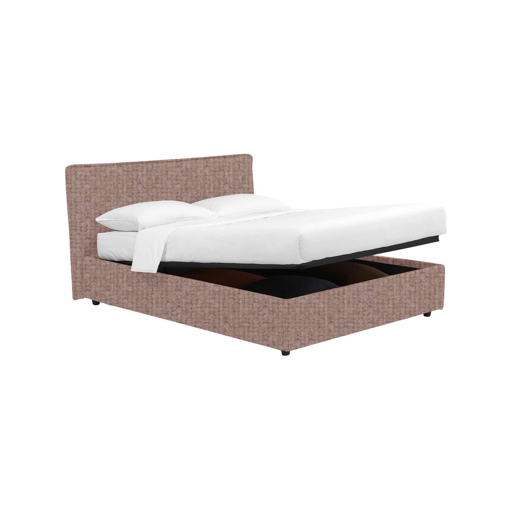 Letto piazza e mezza rosa antico con contenitore, struttura in metallo e legno nobilitato