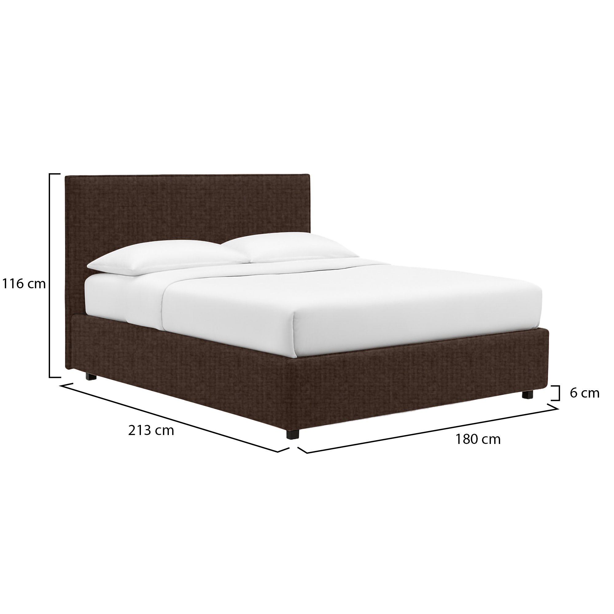 Letto matrimoniale sfoderabile con contenitore in tessuto marrone, dimensioni 213x116x180 cm, made with metal and wood materials