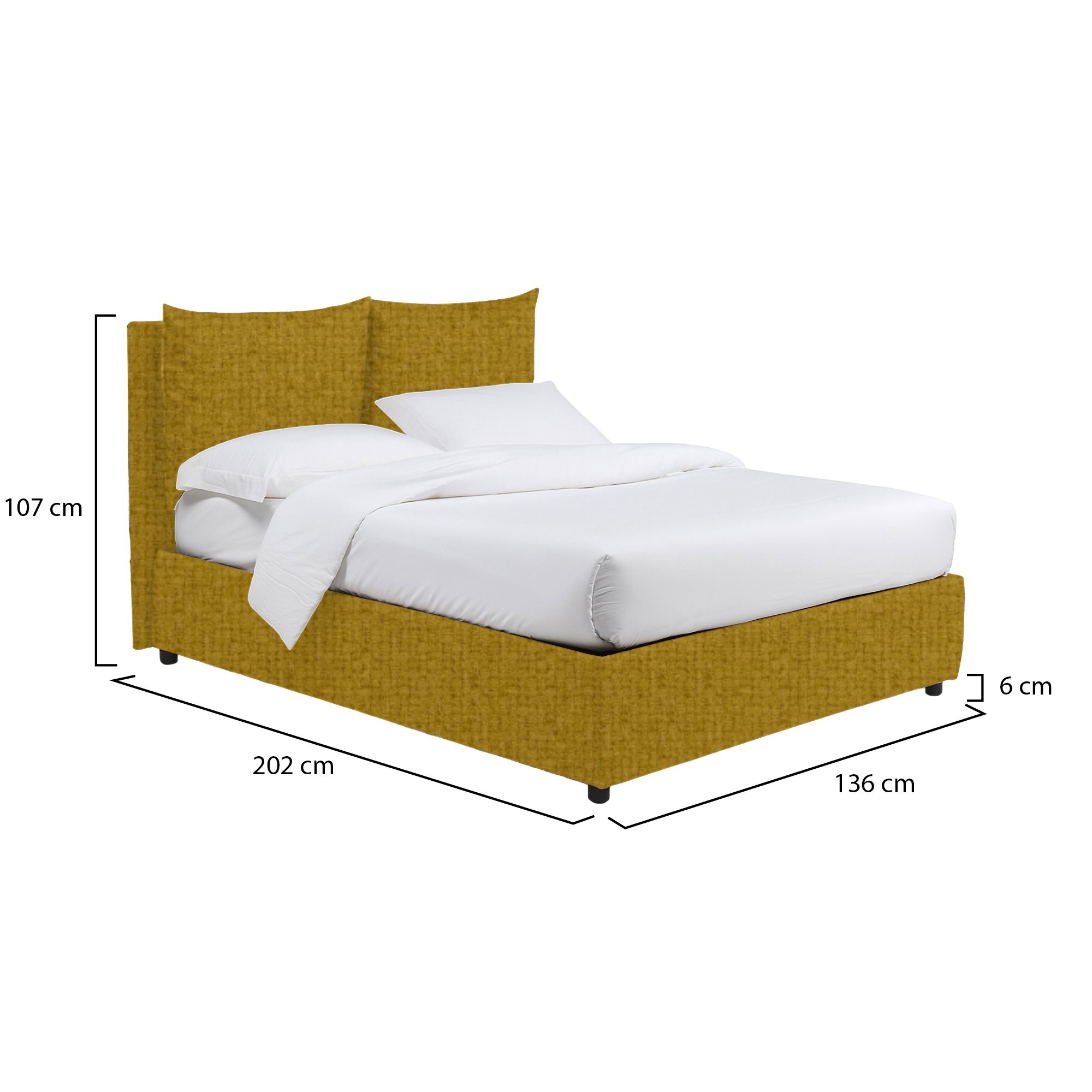 Letto piazza e mezza giallo ocra con dimensioni