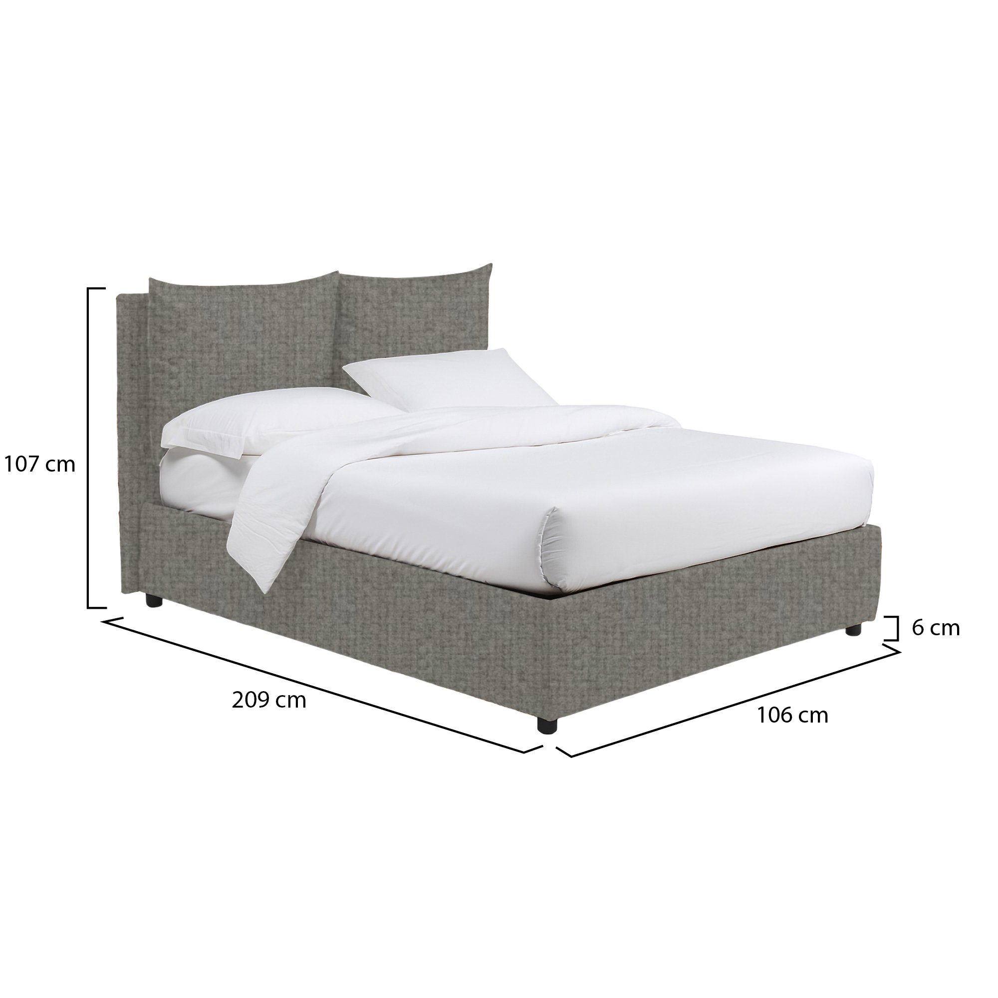 Letto singolo grigio cenere con contenitore
