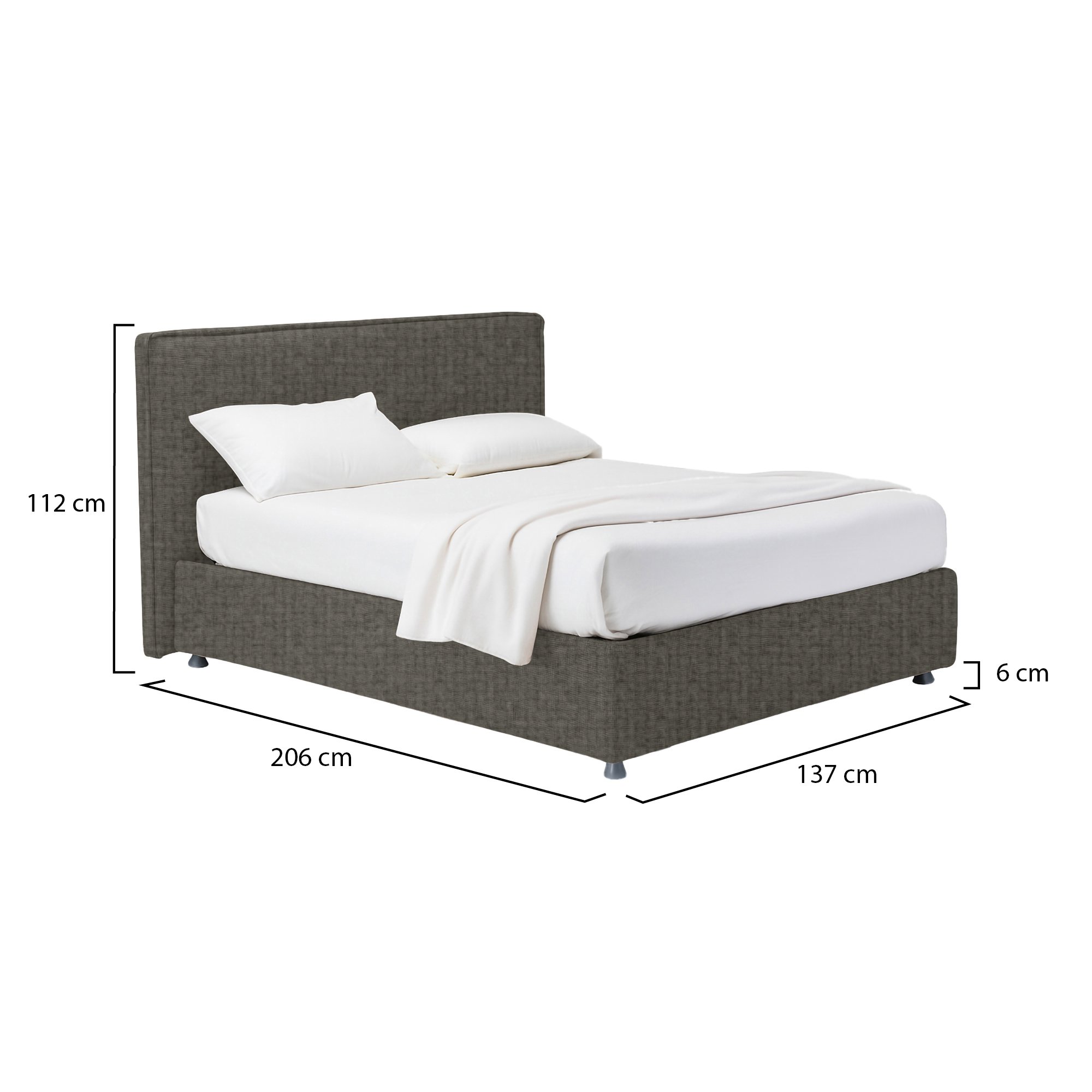 Letto piazza e mezza con contenitore e rivestimento grigio tortora