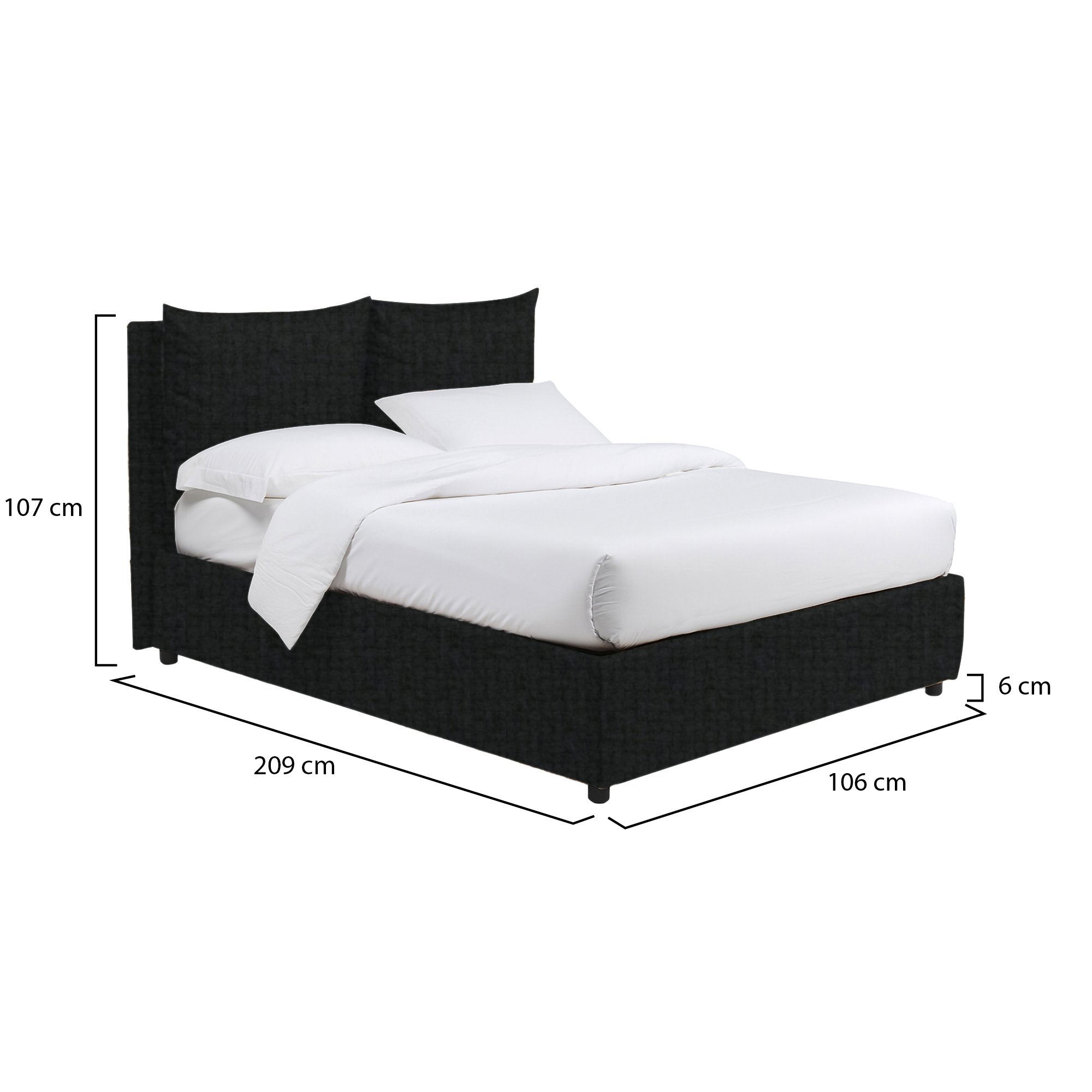 Letto singolo in tessuto grigio scuro
