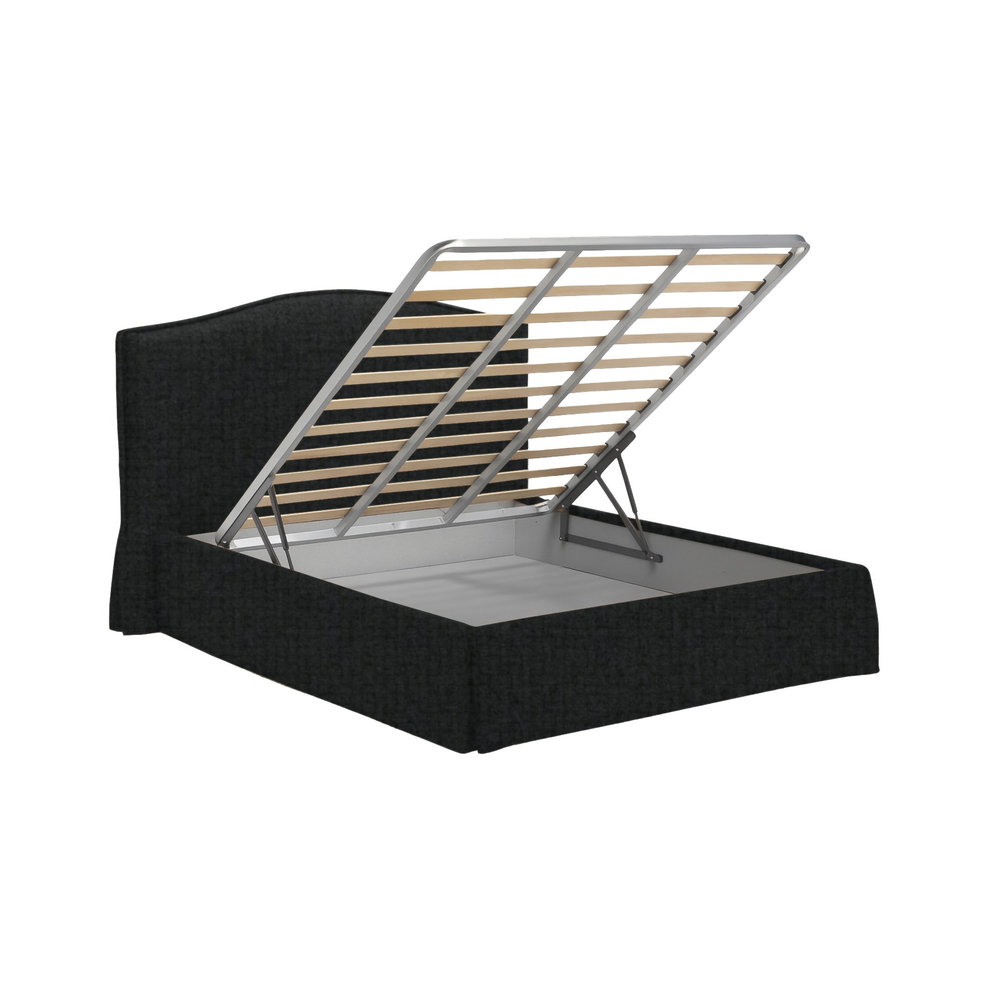 Letto singolo grigio con contenitore e dettagli eleganti