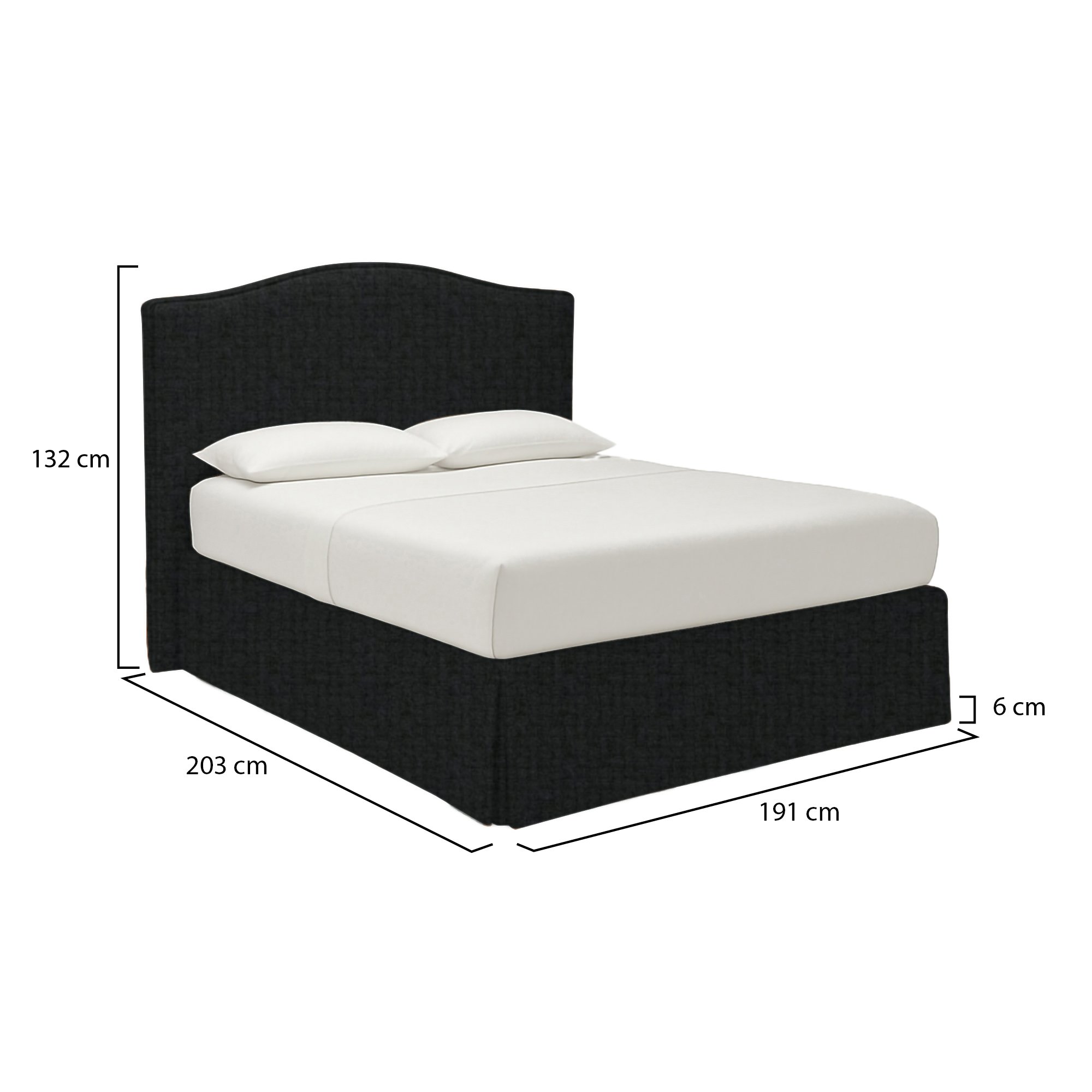 Letto matrimoniale grigio scuro con dimensioni e dettagli