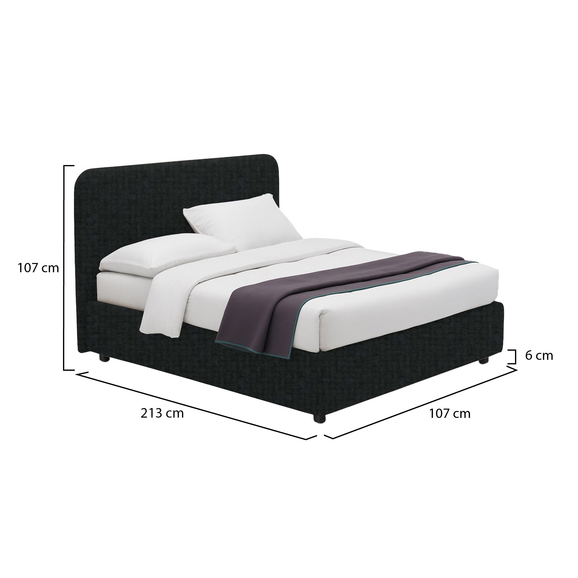 Letto singolo grigio scuro sfoderabile con contenitore