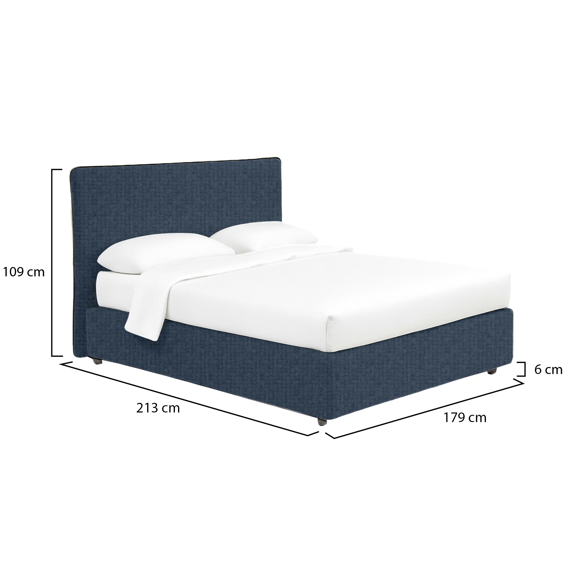 Letto matrimoniale blu con contenitore e struttura solida