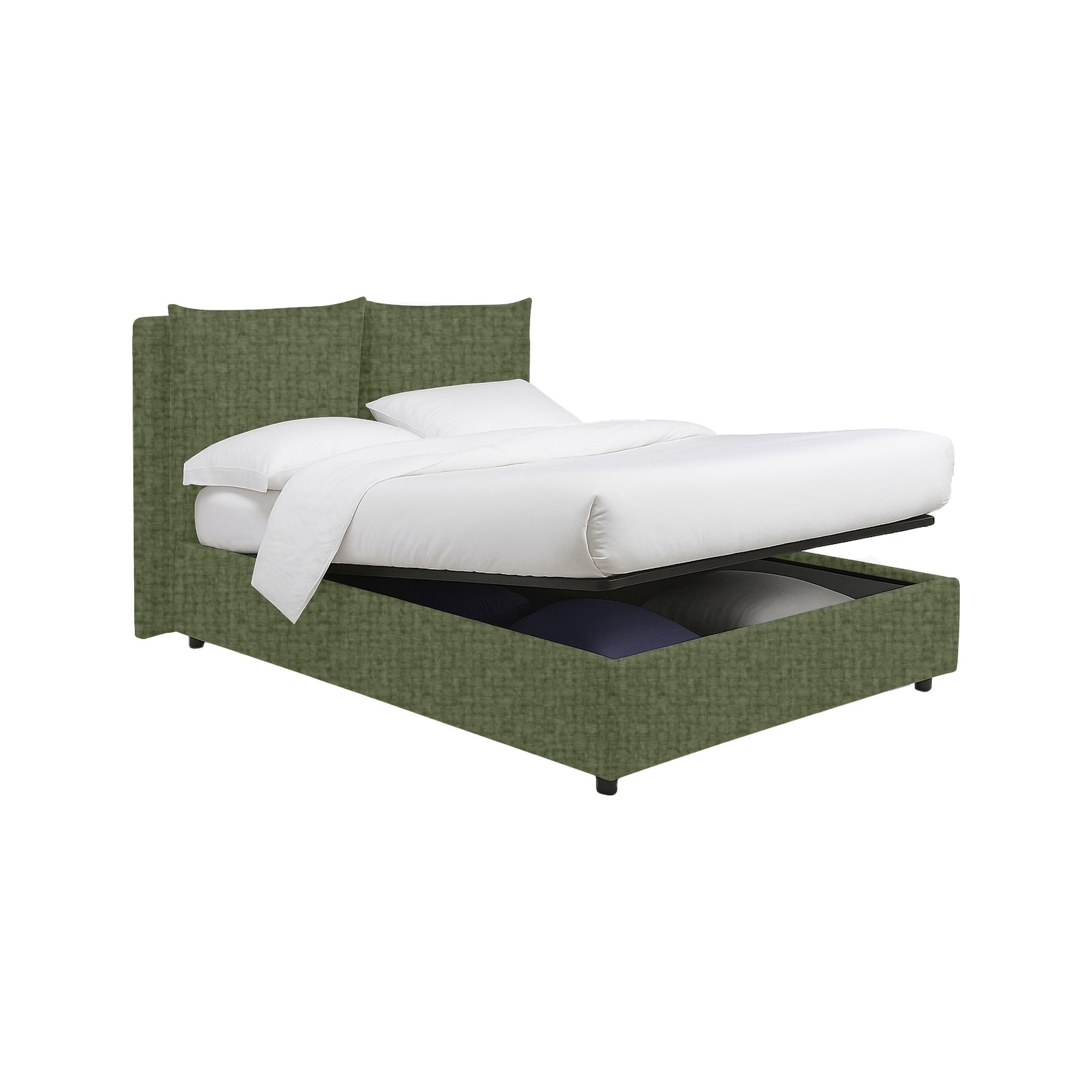 Letto singolo sfoderabile con contenitore in tessuto verde