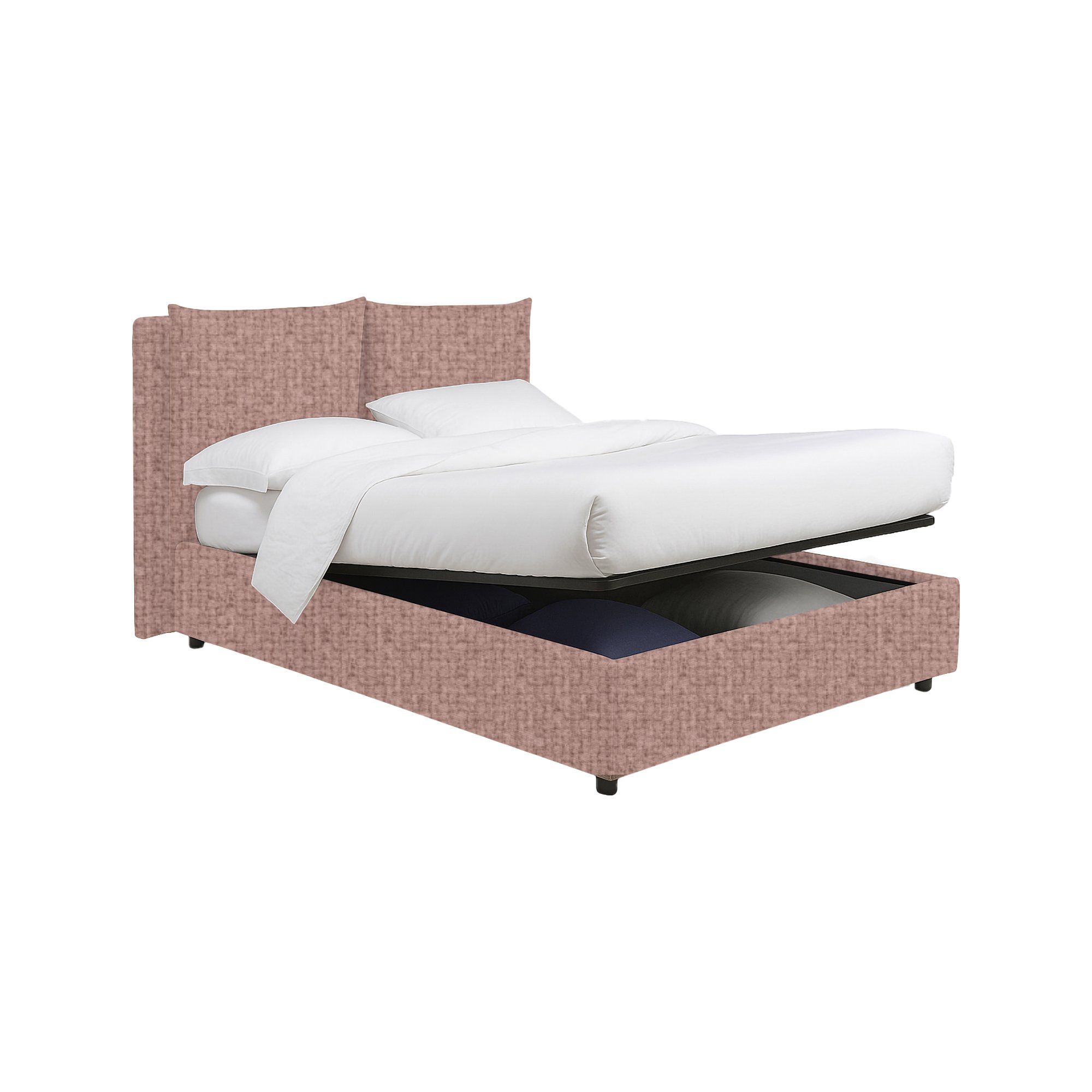 Letto matrimoniale rosa Dmora con contenitore e struttura in metallo