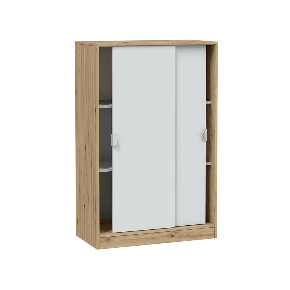 Guardaroba 2 ante in legno nobilitato marrone rovere nodi con dettagli di design funzionale