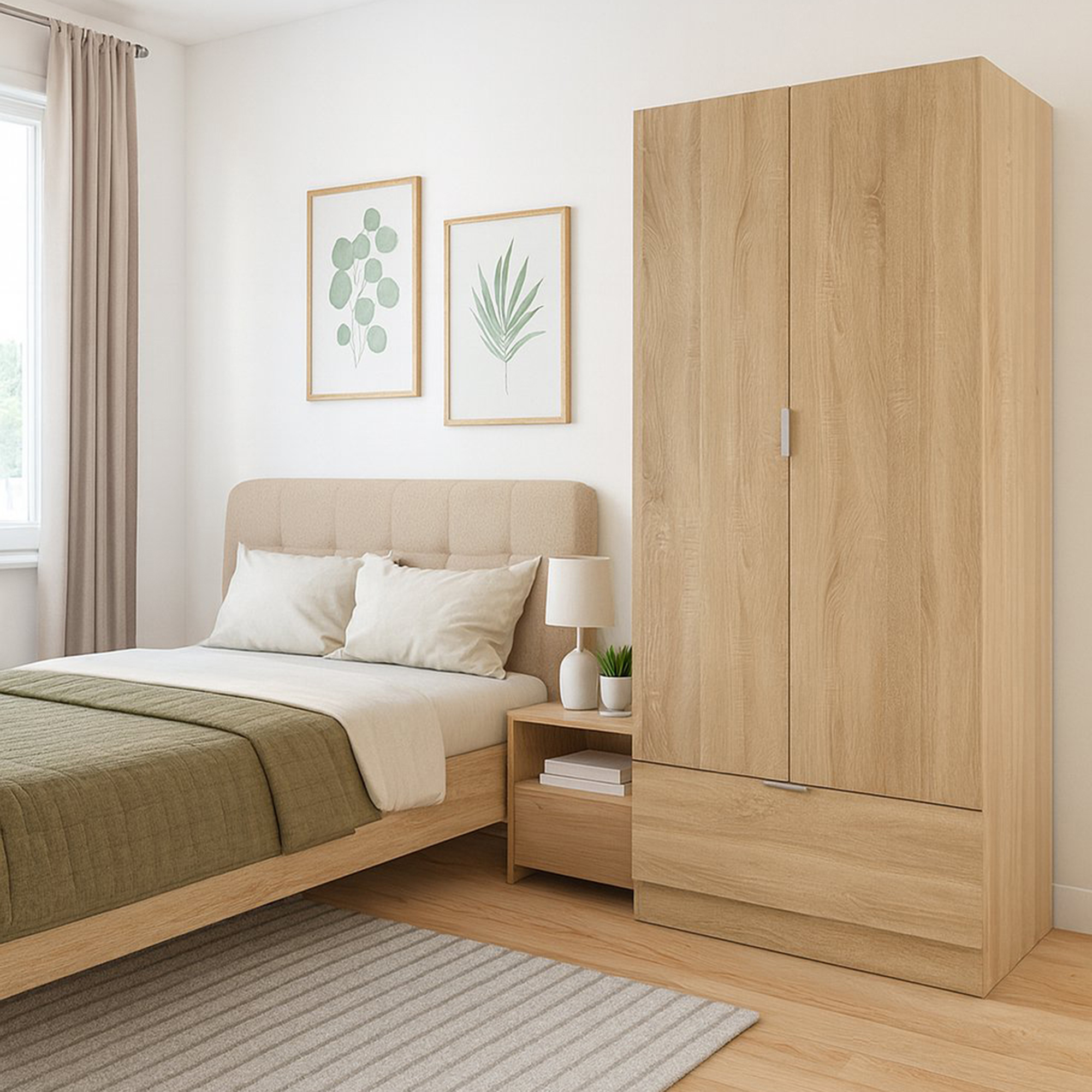 Guardaroba 2 ante marrone rovere in una camera da letto