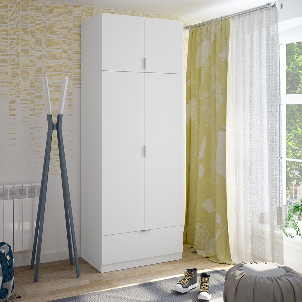 Guardaroba 2 ante bianco in legno nobilitato, perfetto per la camera da letto