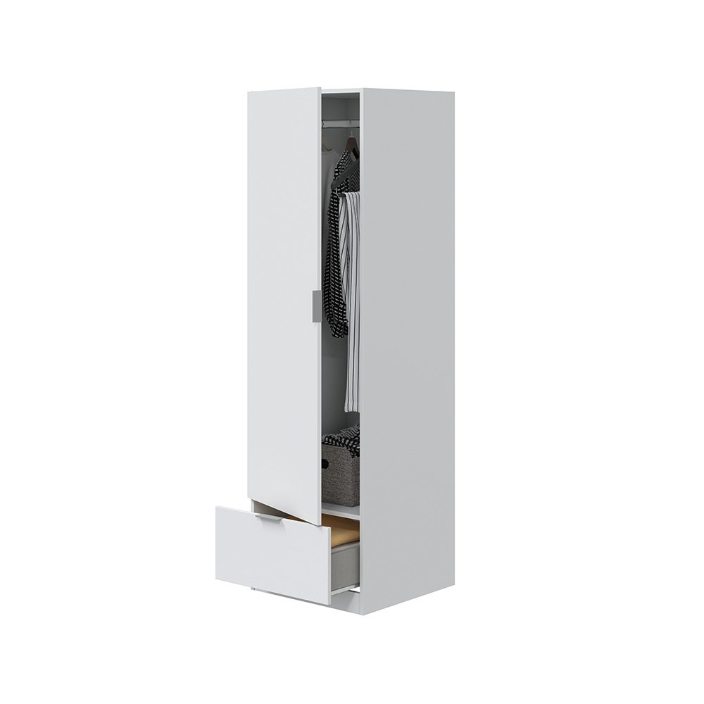 Guardaroba grande bianco in legno nobilitato con ante e cassetto