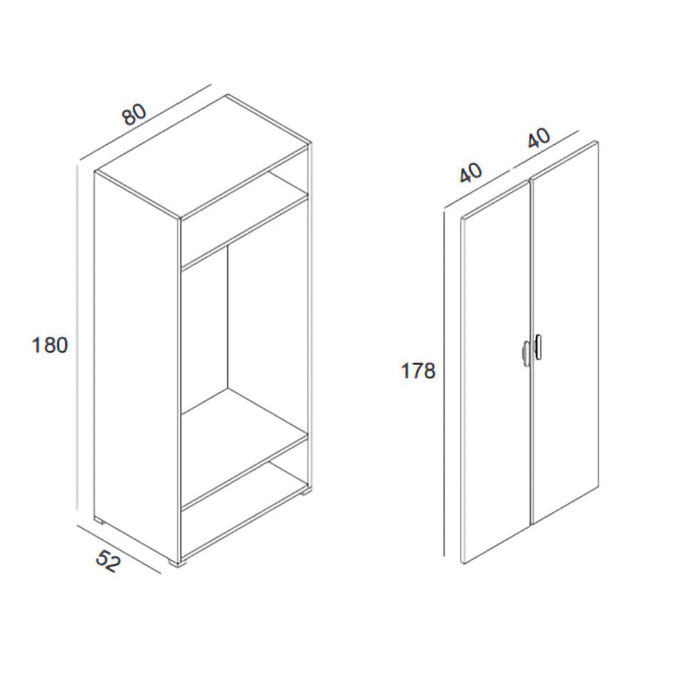 Guardaroba 2 ante in legno nobilitato bianco rovere rigato