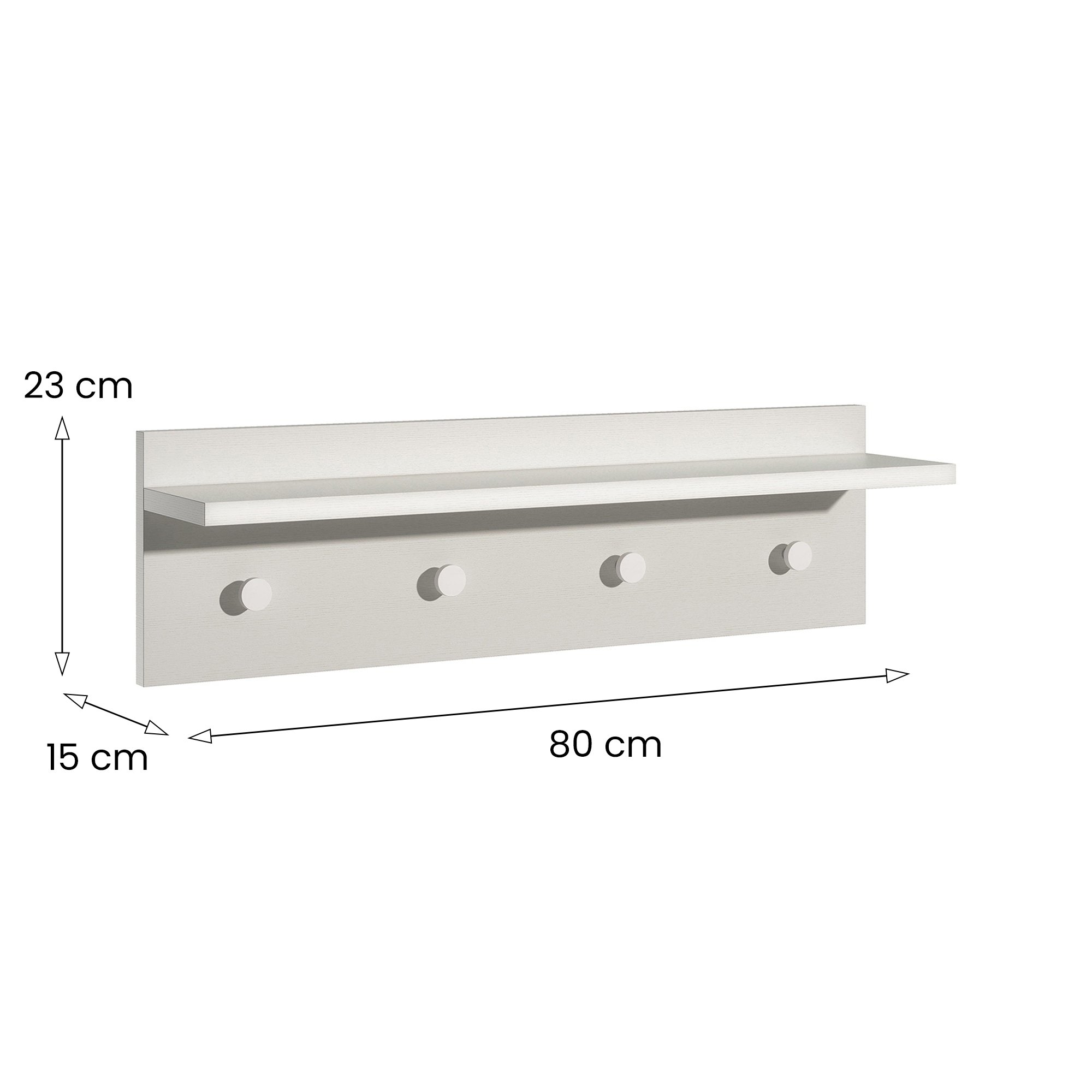 Appendiabiti bianco legno nobilitato con 4 ganci, vista dimensioni