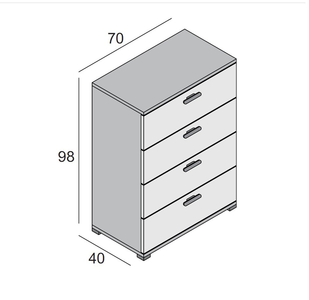 Cassettiera con 4 cassetti, apertura e chiusura scorrevole, in legno bianco