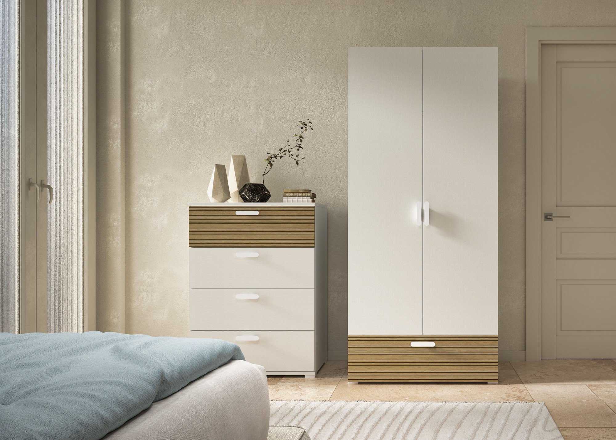 Cassettiera marrone rovere Dmora con 4 cassetti e struttura bianca